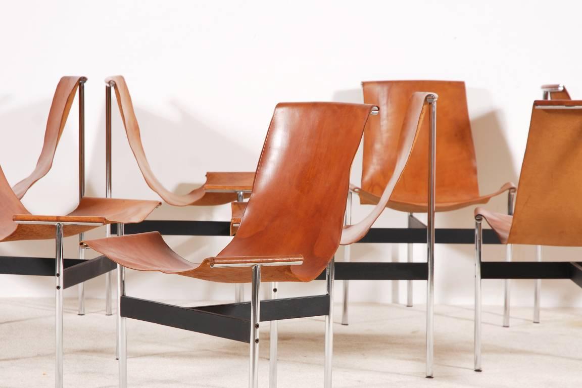 Mid-Century Modern Set of Eight Leather T-Chair Model 3LC  by Katavolos, Littell and Kelly, 1952