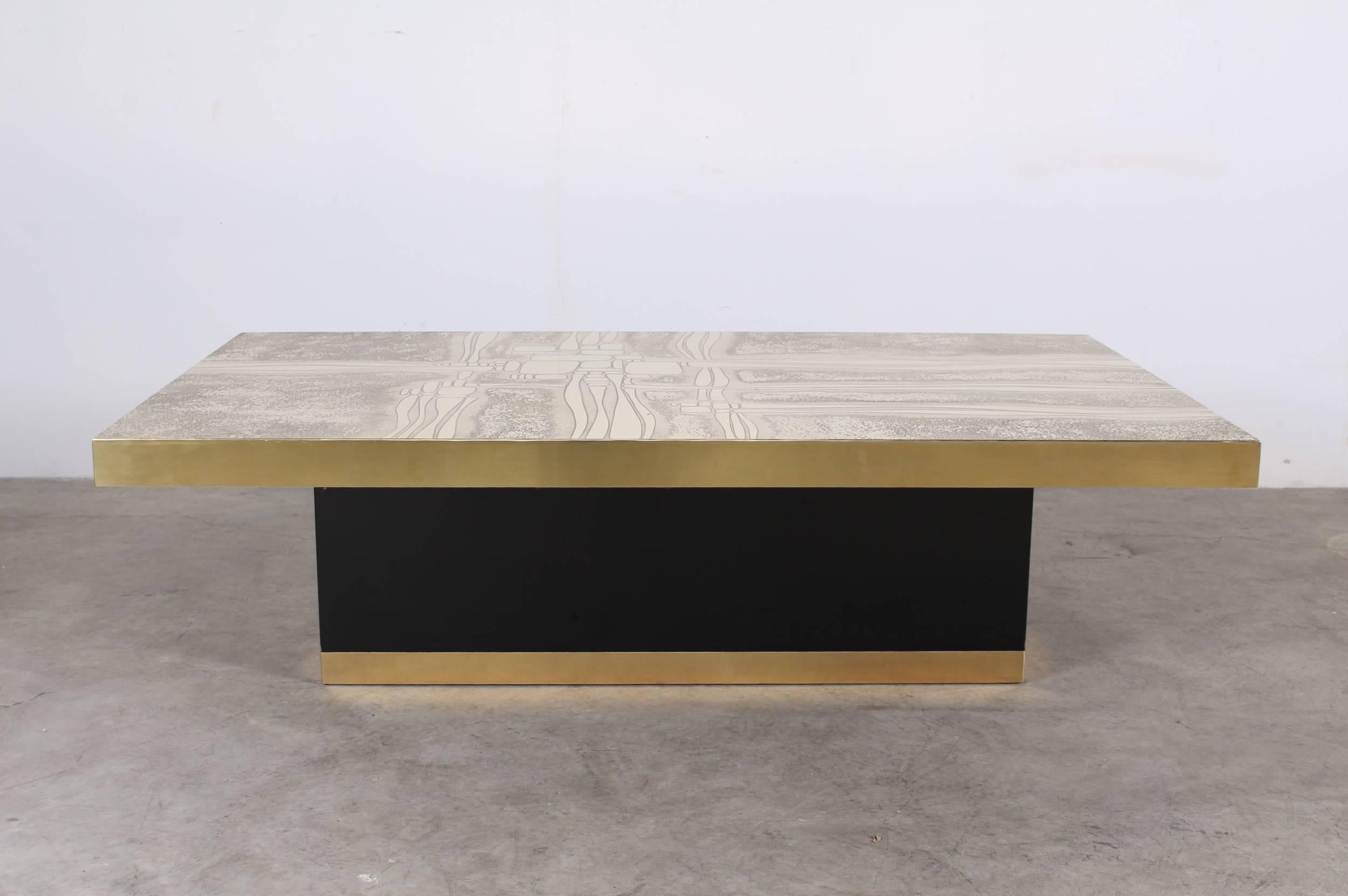 Mid-Century Modern Acid Etched Brass Coffee Table 