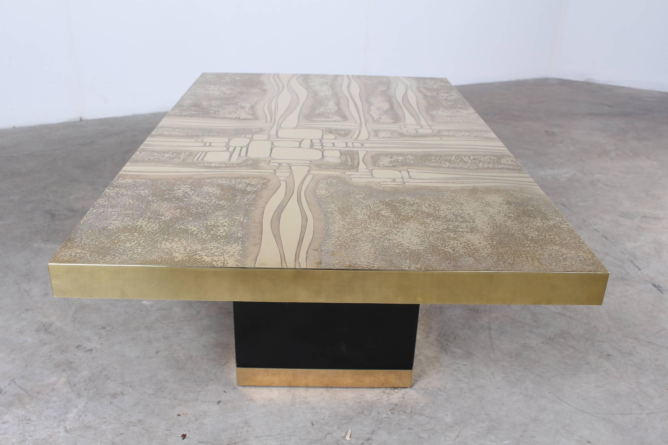 Belgian Acid Etched Brass Coffee Table 
