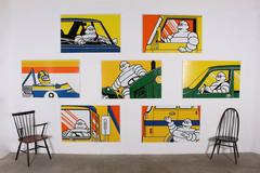 Seven French Pop Art Bibendum Michelin Screen Printed Plaques