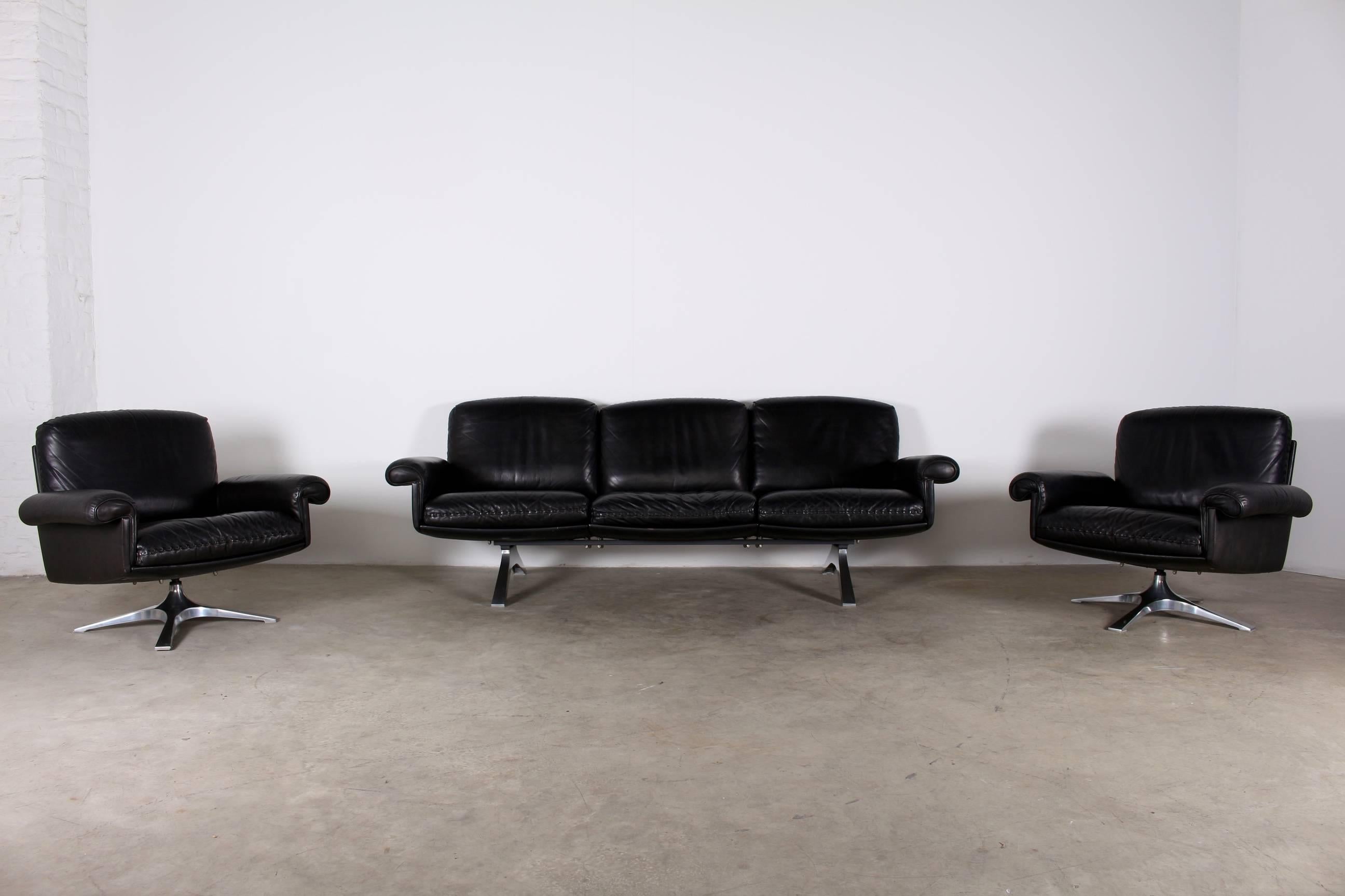 Late 20th Century De Sede, DS 31 Three-Seat Black Leather Sofa