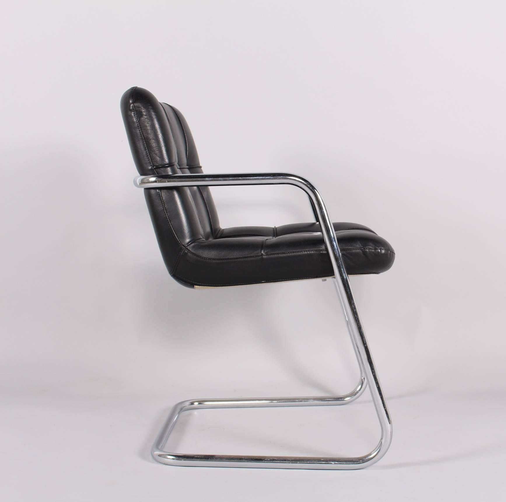 French Six Black Leather Armchair by Yves Christin for Airborne 