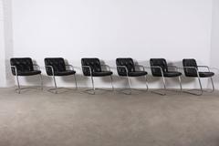 Six fauteuils en cuir noir par Yves Christin pour Airborne "FB 403-Storm"