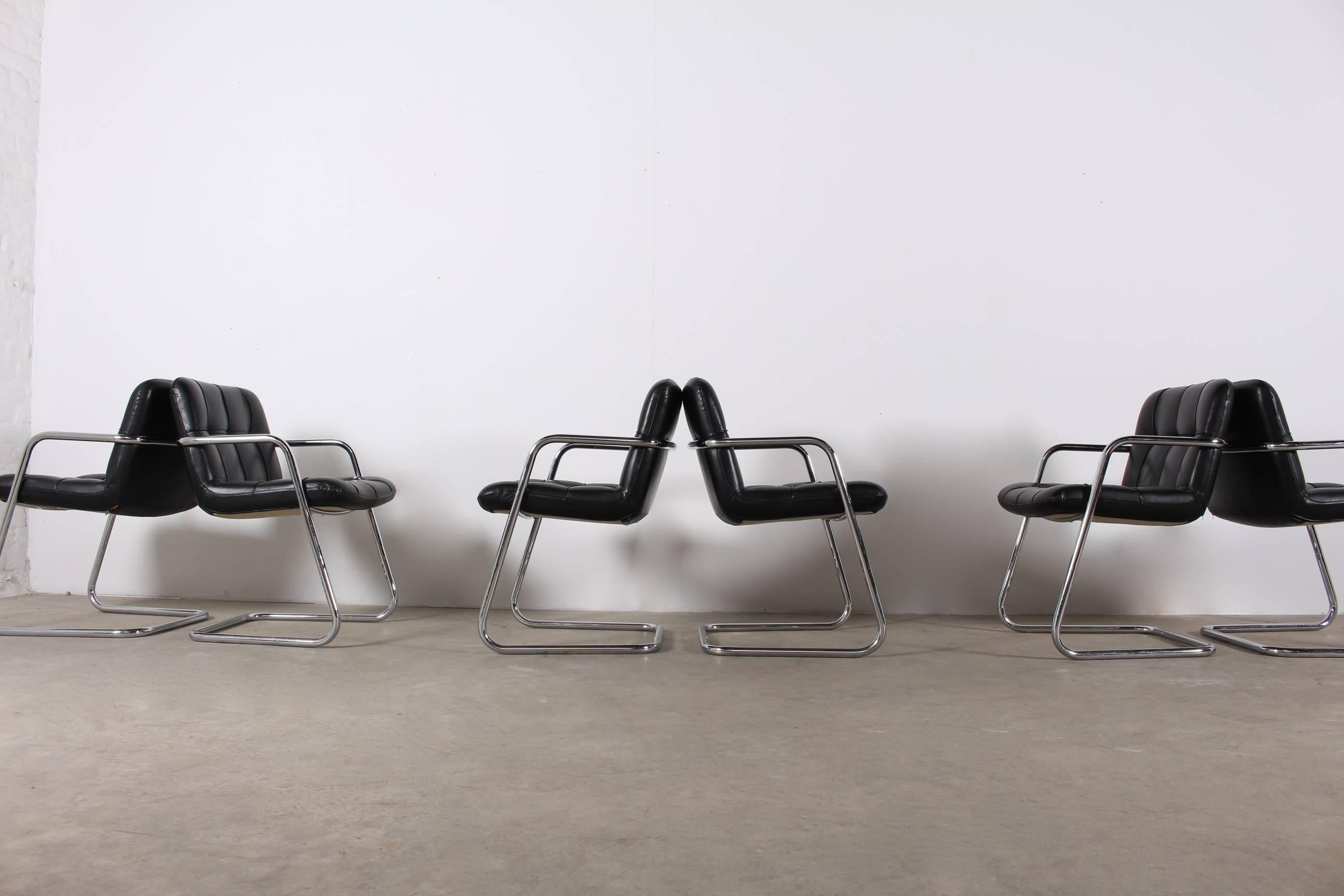 Space Age Six Black Leather Armchair by Yves Christin for Airborne 