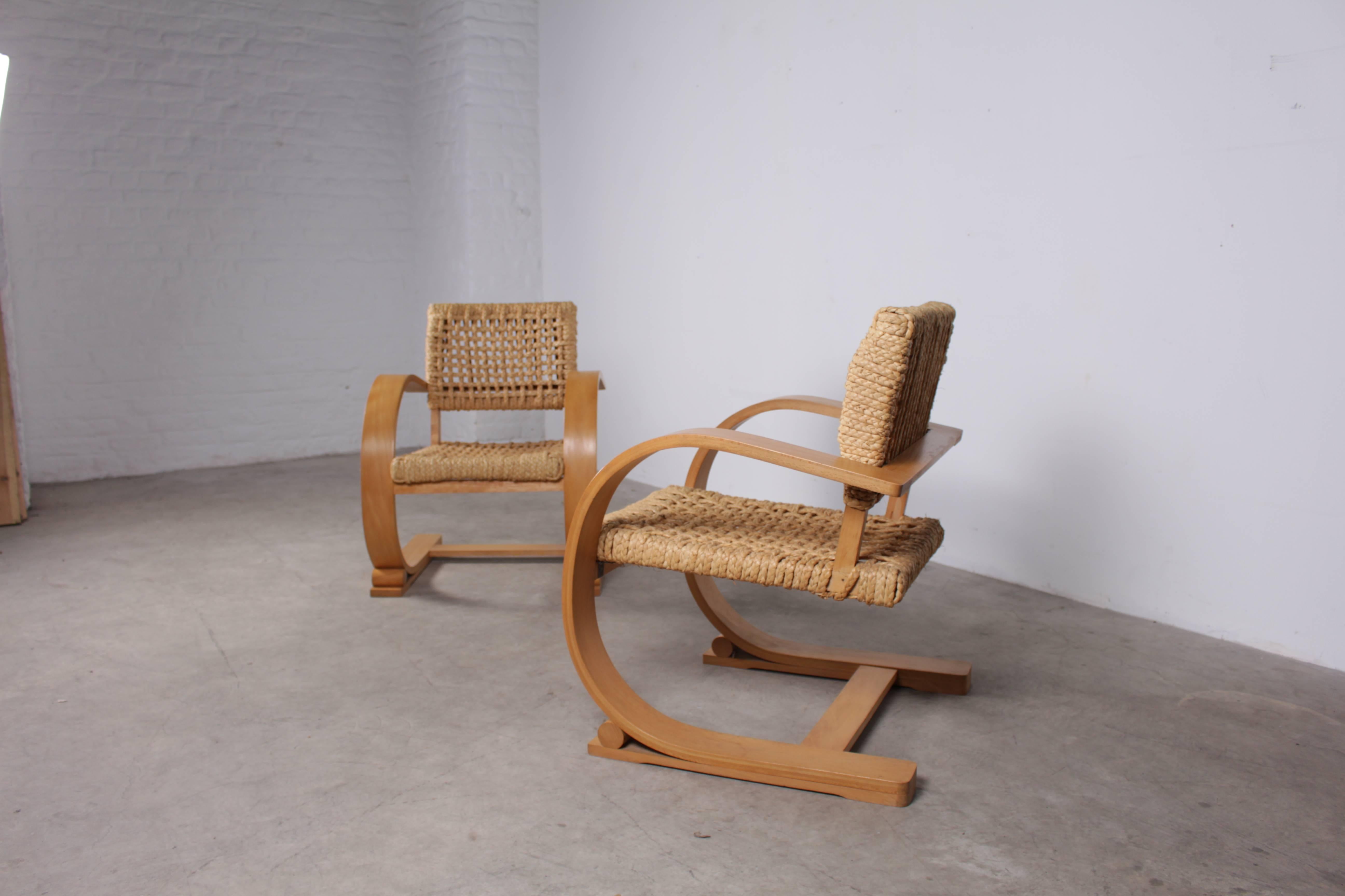 French Pair of Rope Chair by Audoux-Minet for Vibo Vesoul For Sale