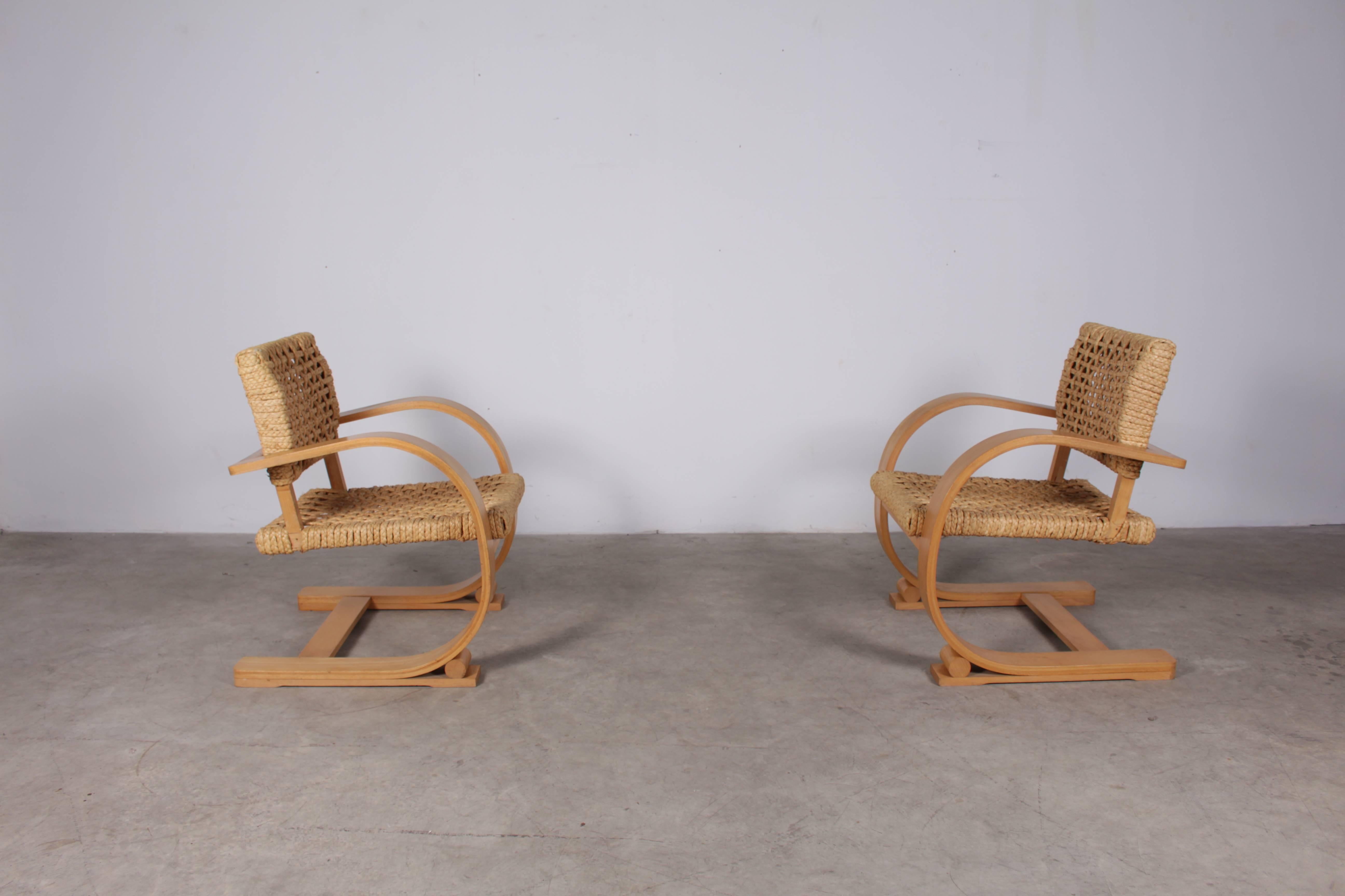Mid-Century Modern Pair of Rope Chair by Audoux-Minet for Vibo Vesoul For Sale