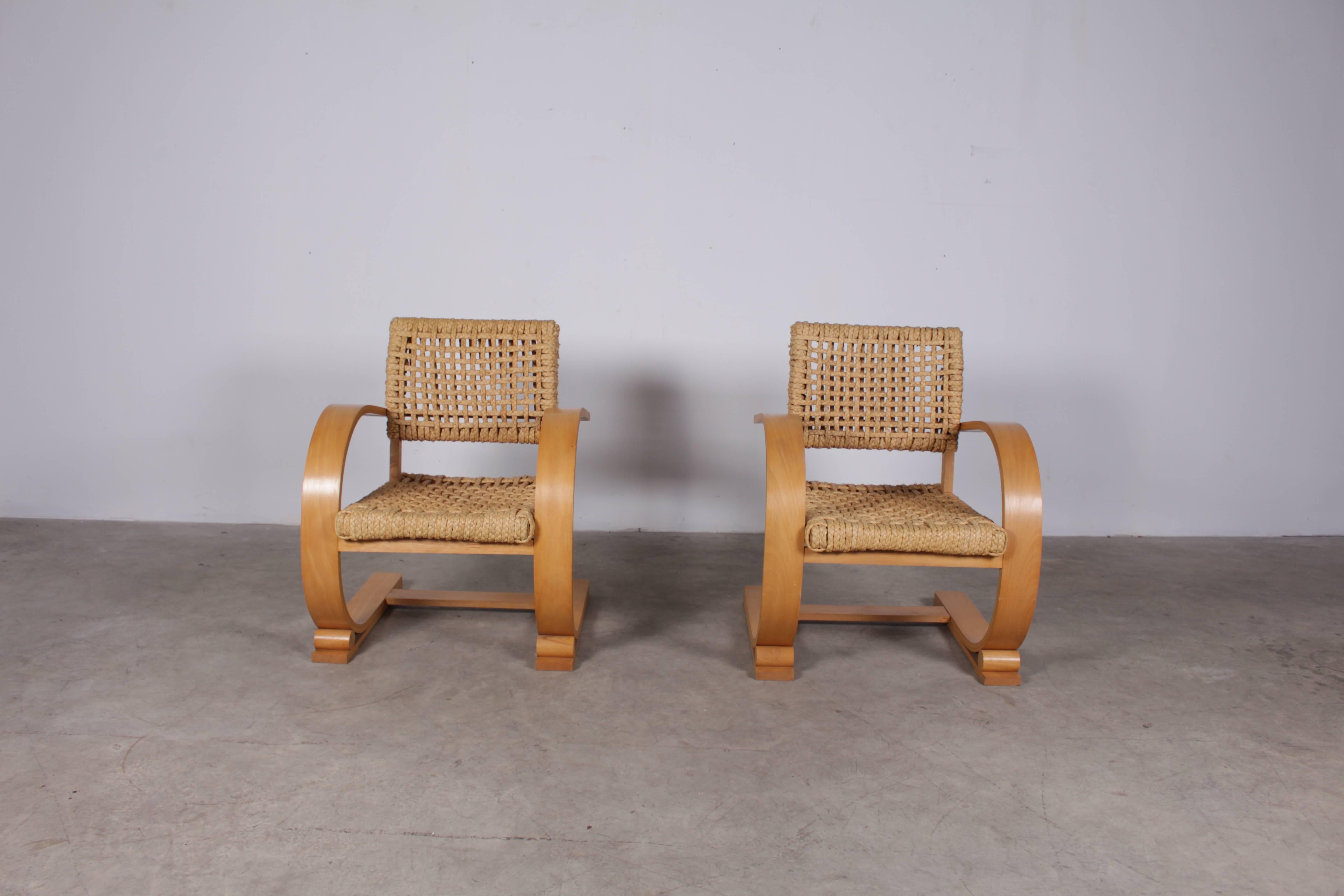 Mid-20th Century Pair of Rope Chair by Audoux-Minet for Vibo Vesoul For Sale