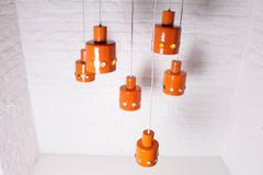 Wonderful Six-Piece Set Austrian Orange Enamel Pendant Lights