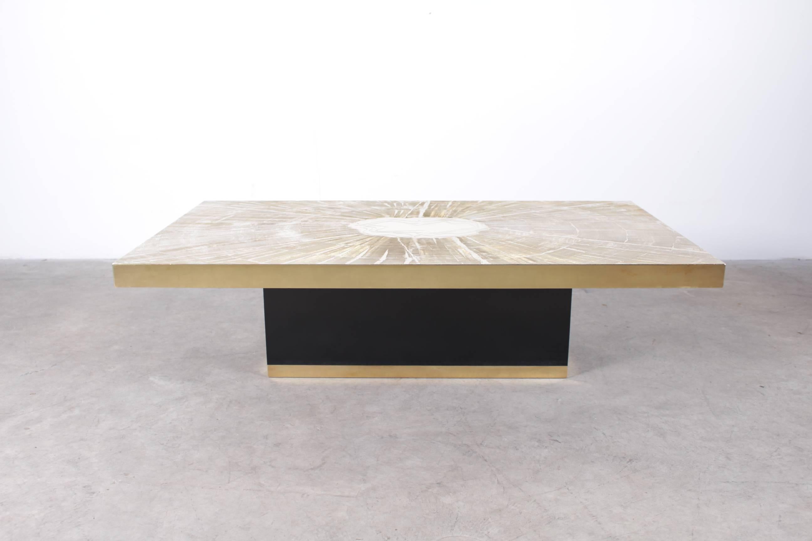 Mid-Century Modern Sunburst Acid Etched Coffee Table by Albert Verneuil For Sale