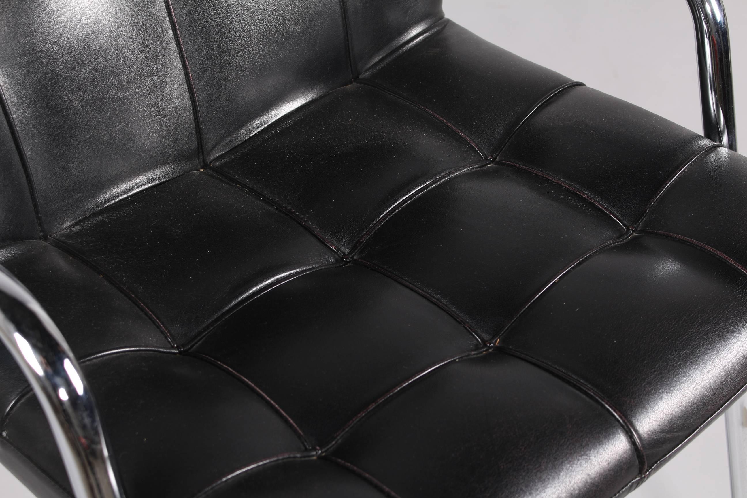 Six Black Leather Armchair by Yves Christin for Airborne 