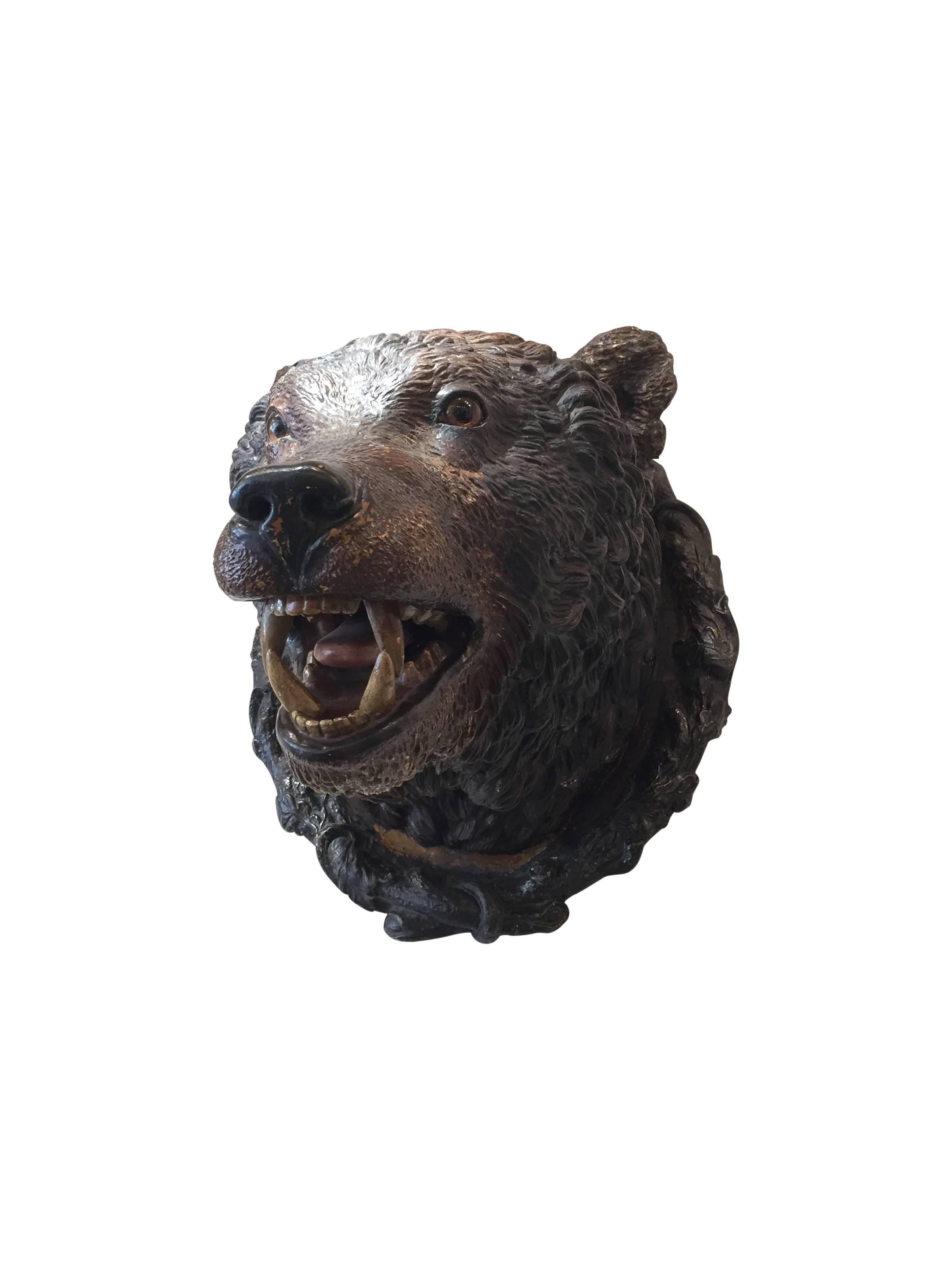 Late 19th Century Painted Bear's Head In Good Condition In Aspen, CO