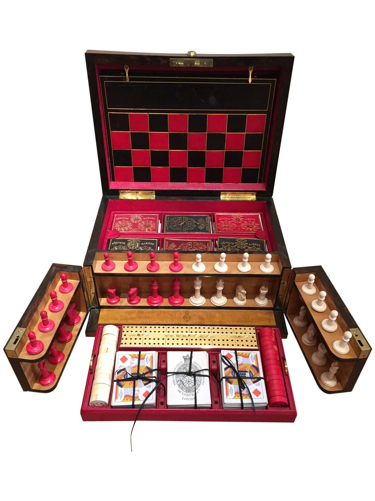 English Victorian Antique Games Compendium Box In Good Condition For Sale In Aspen, CO