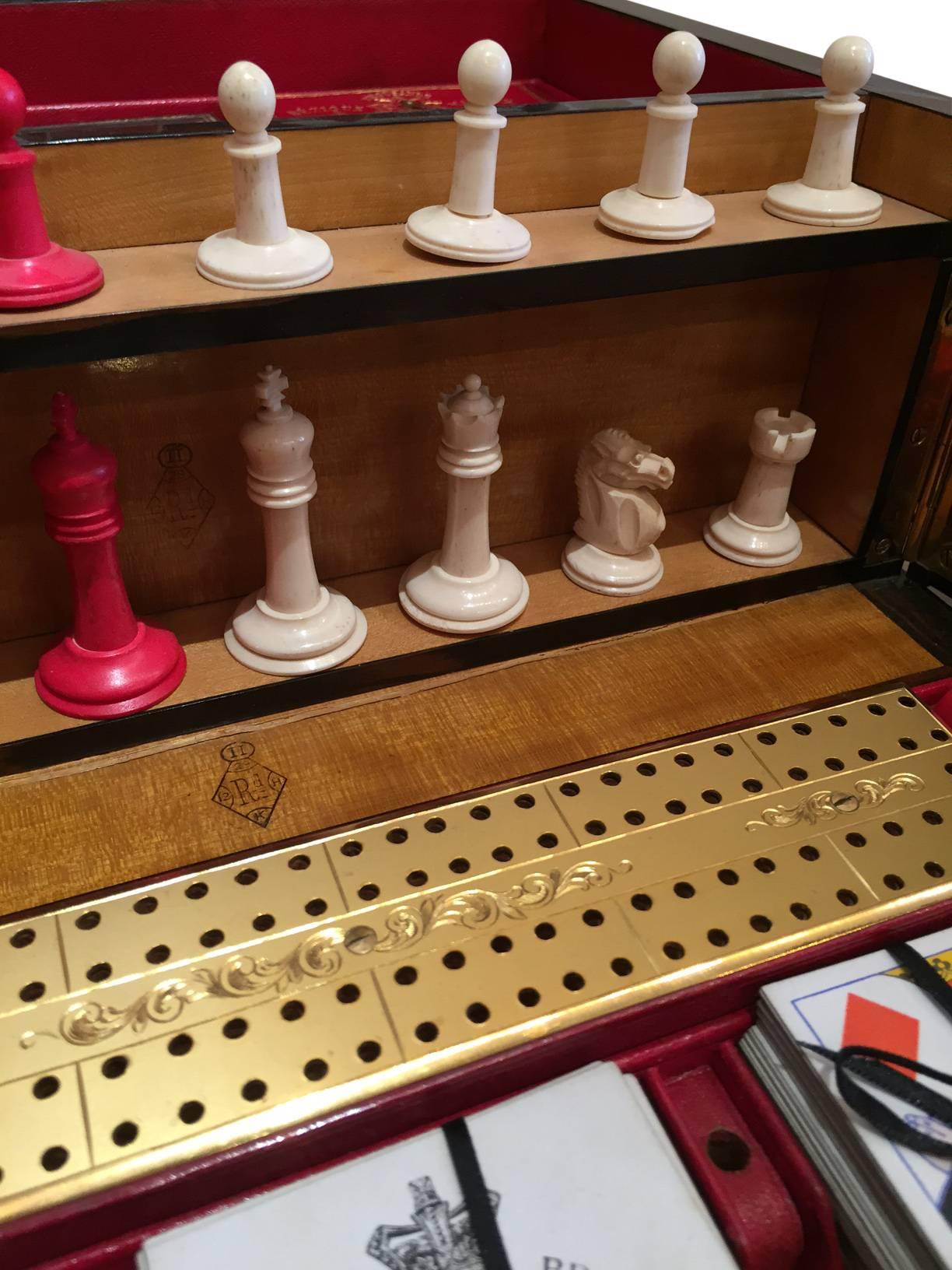 19th Century English Victorian Antique Games Compendium Box For Sale