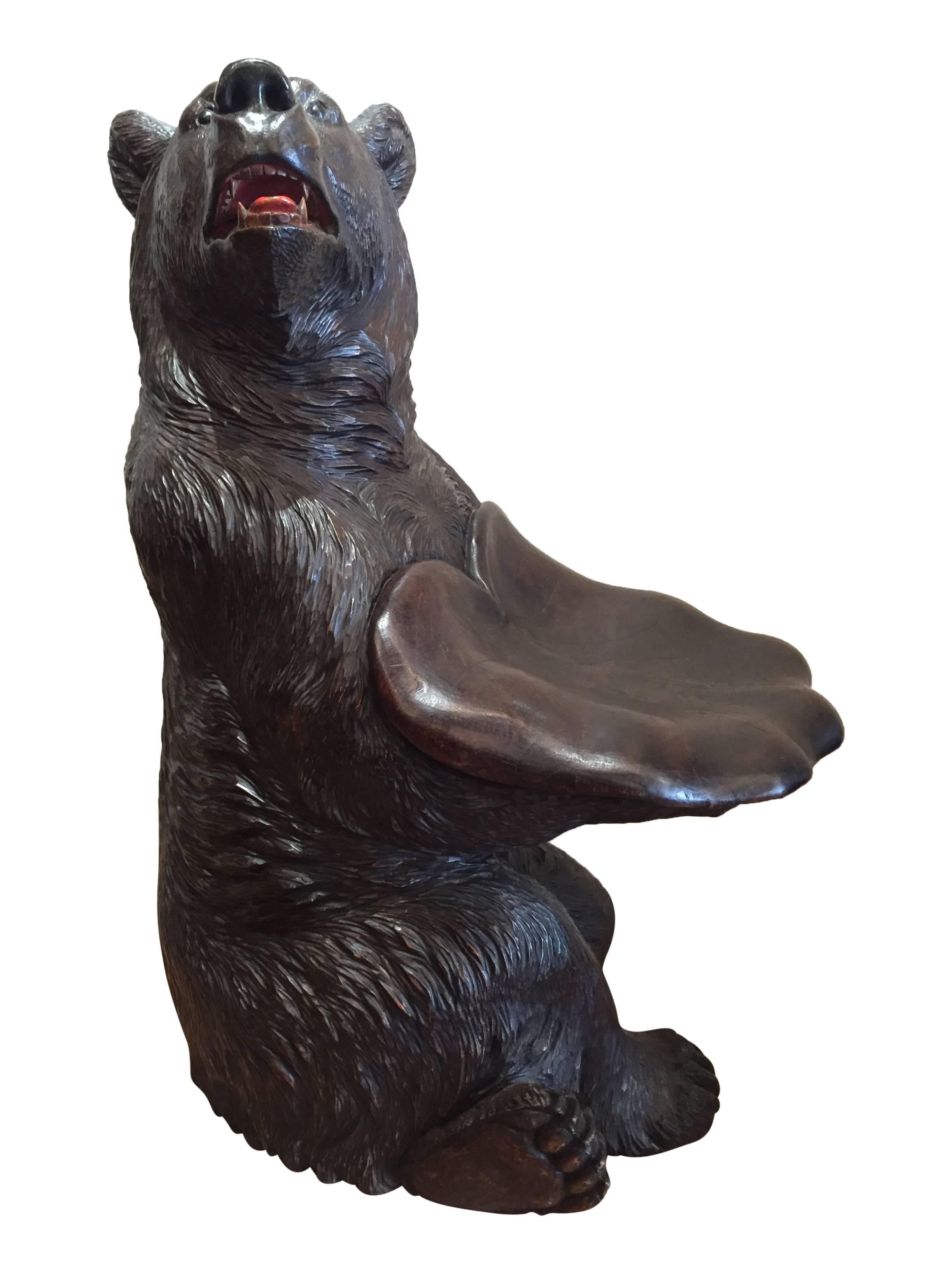 Early 20th Century Swiss Black Forest Bear Seat In Good Condition In Aspen, CO