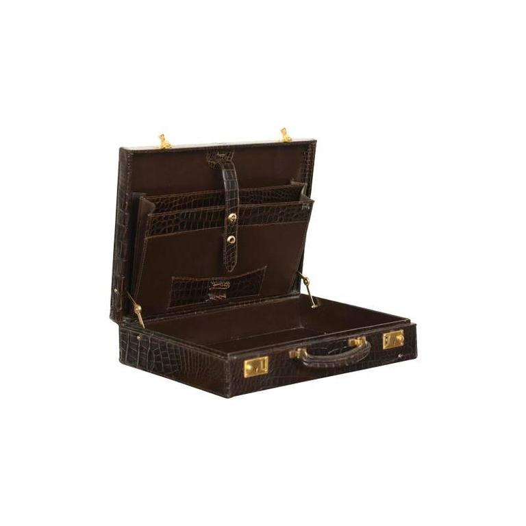 MidCentury Dark Brown Crocodile Briefcase by Asprey at 1stDibs