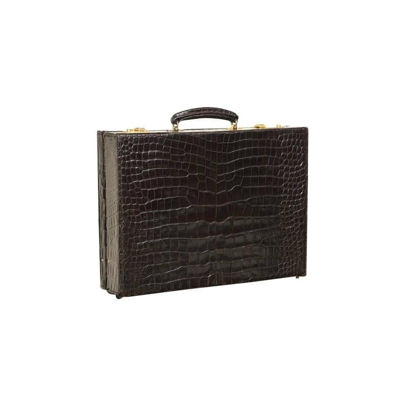 British Mid-Century Dark Brown Crocodile Briefcase by Asprey