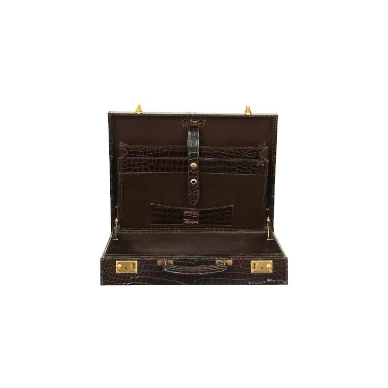 20th Century Mid-Century Dark Brown Crocodile Briefcase by Asprey