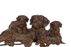 Swiss "Black Forest" Carved Dog Group, by Walter Mader, circa 1900