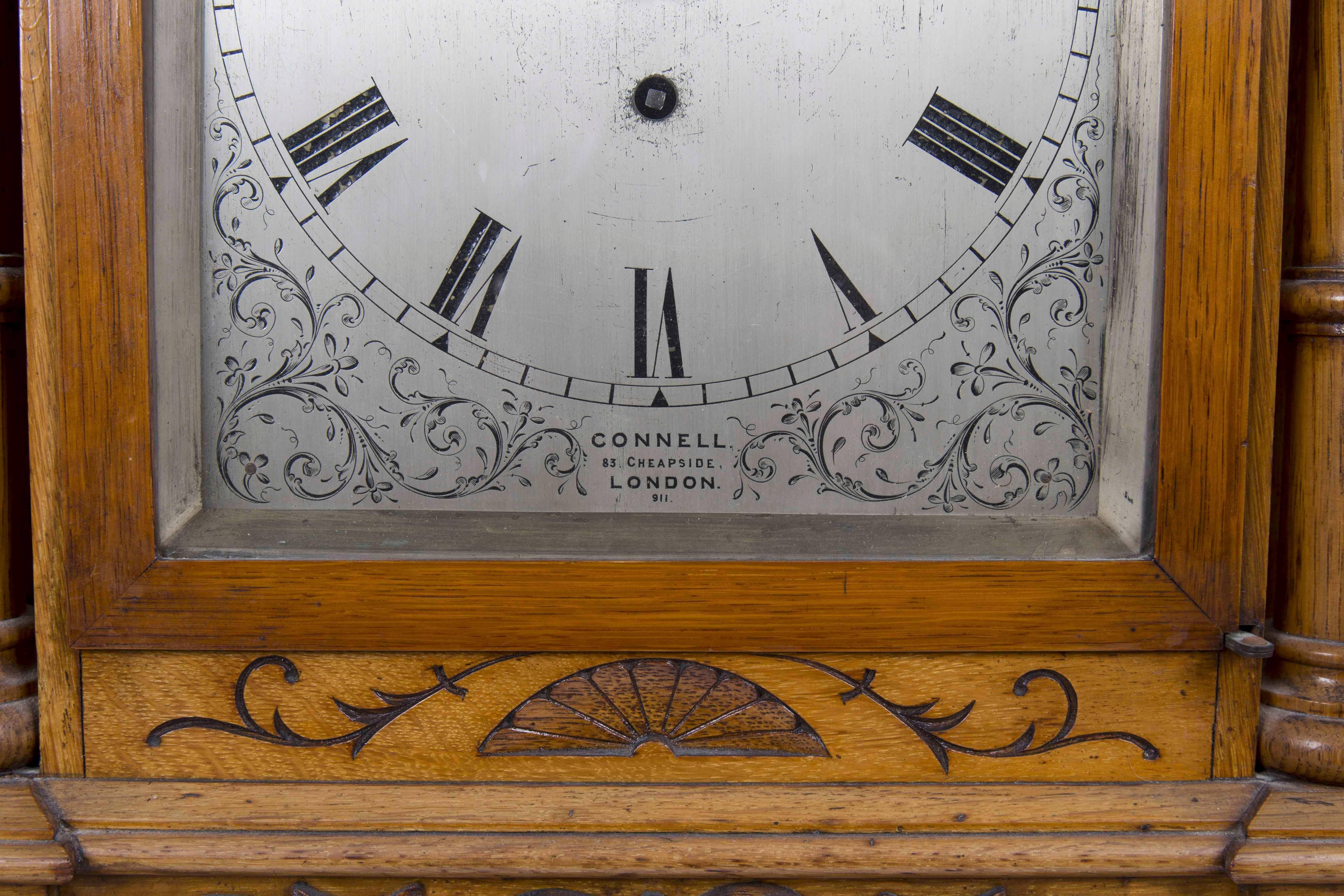 Mid-19th Century Carved Oak Triple Fusee Movement Bracket Clock by Connel In Excellent Condition In Aspen, CO