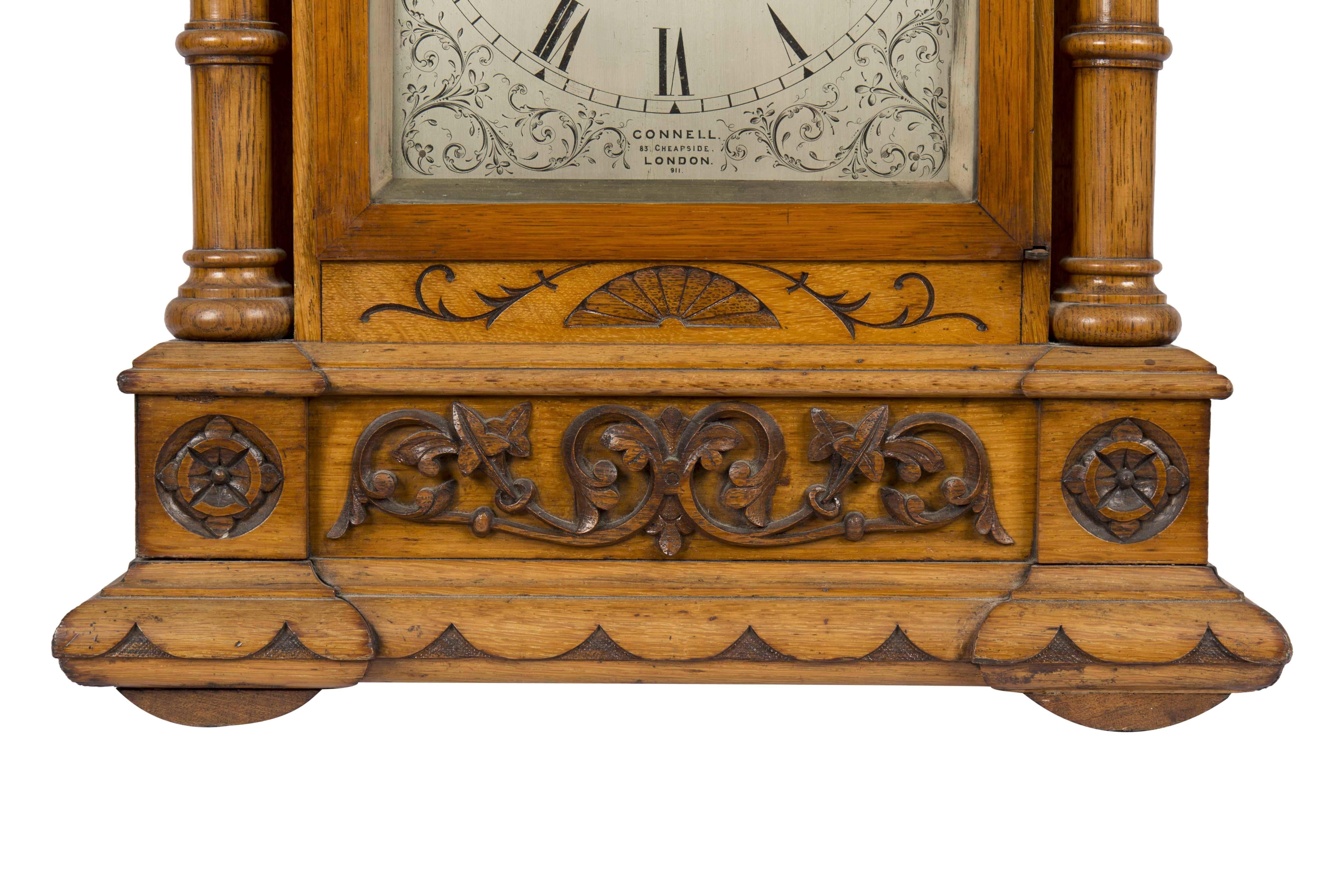 Mid-19th Century Carved Oak Triple Fusee Movement Bracket Clock by Connel 1