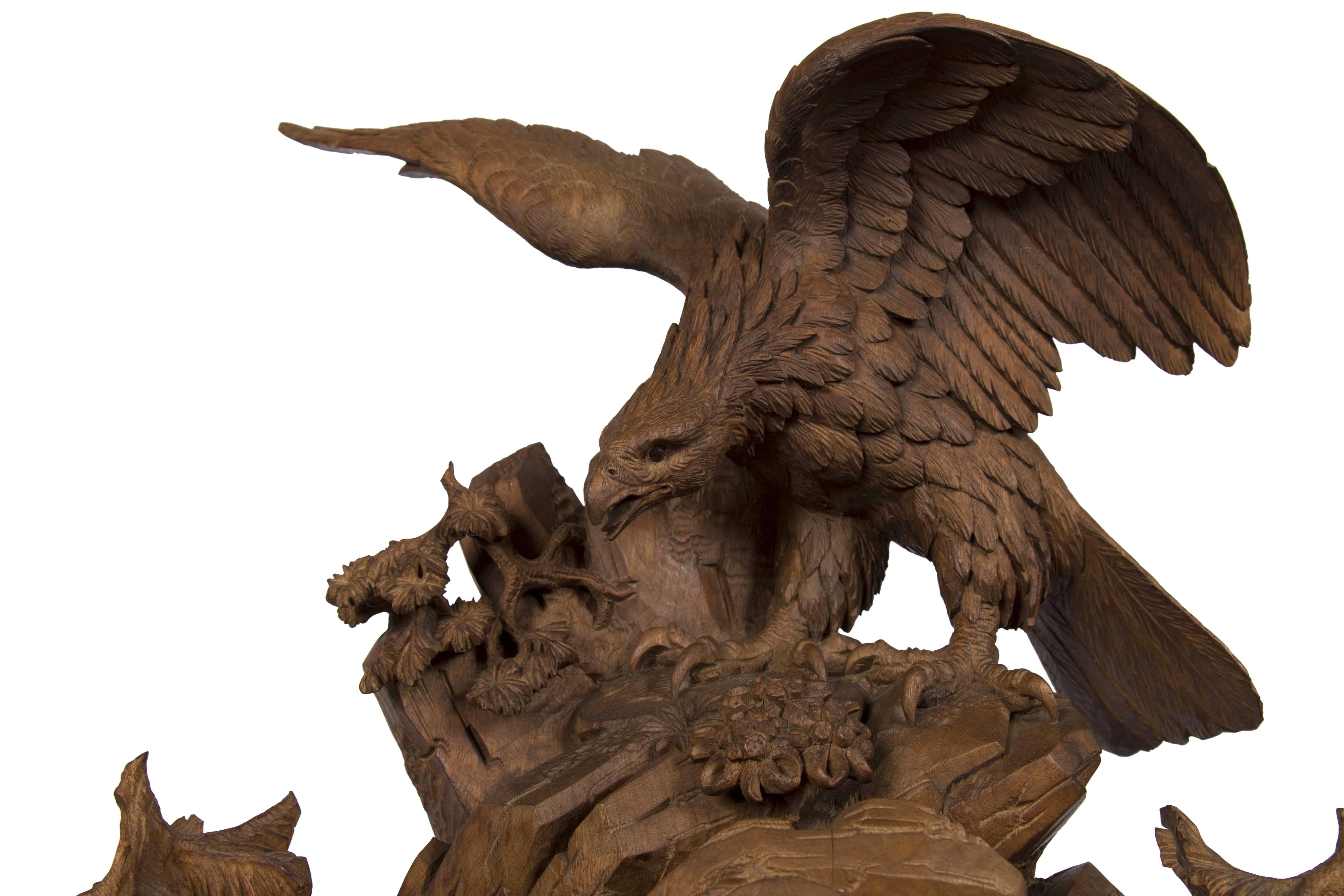 Late 19th Century Swiss “Black Forest” Carved Walnut Sculpture, circa 1890 For Sale
