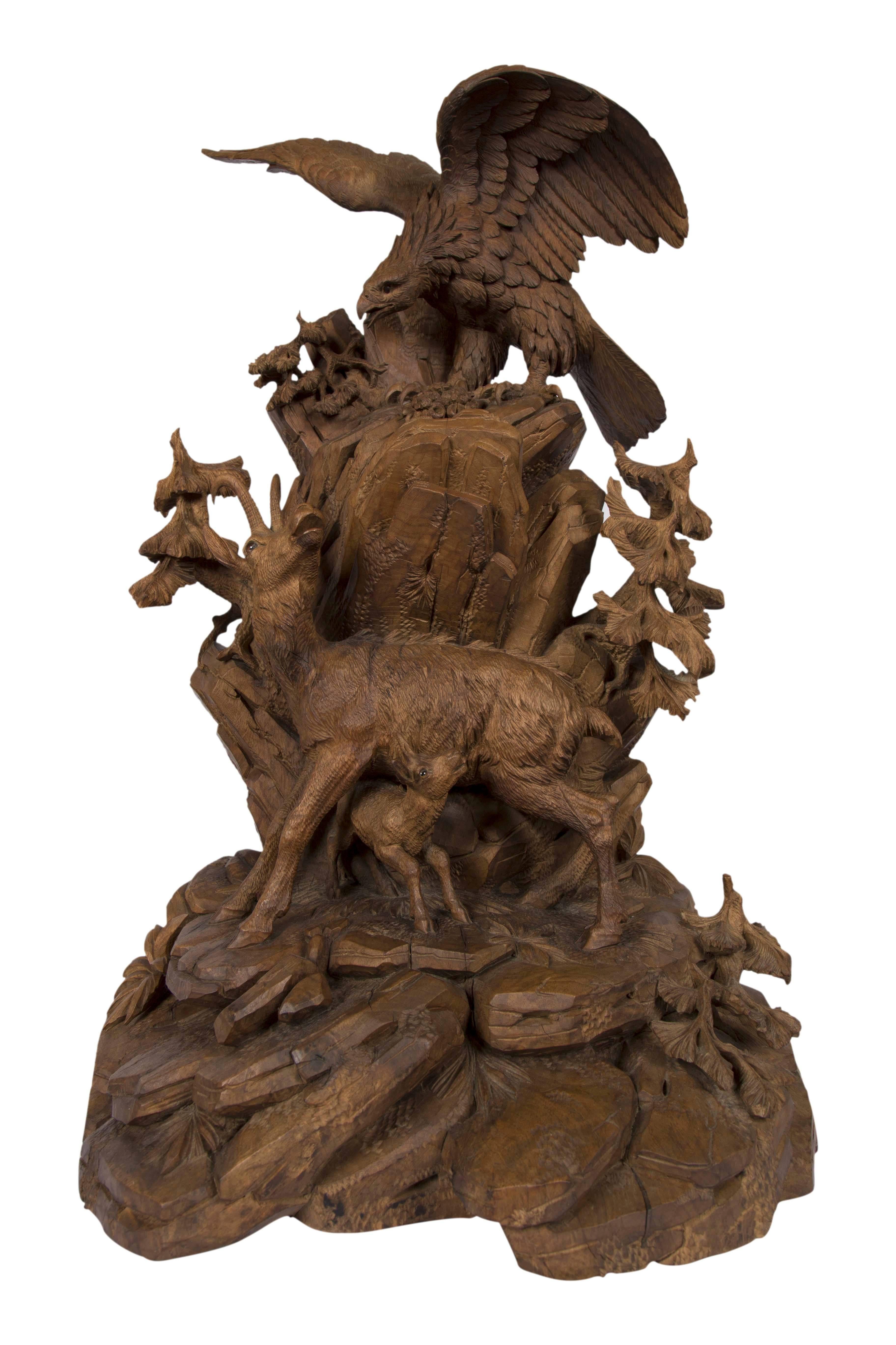 Swiss “Black Forest” Carved Walnut Sculpture, circa 1890 For Sale 1