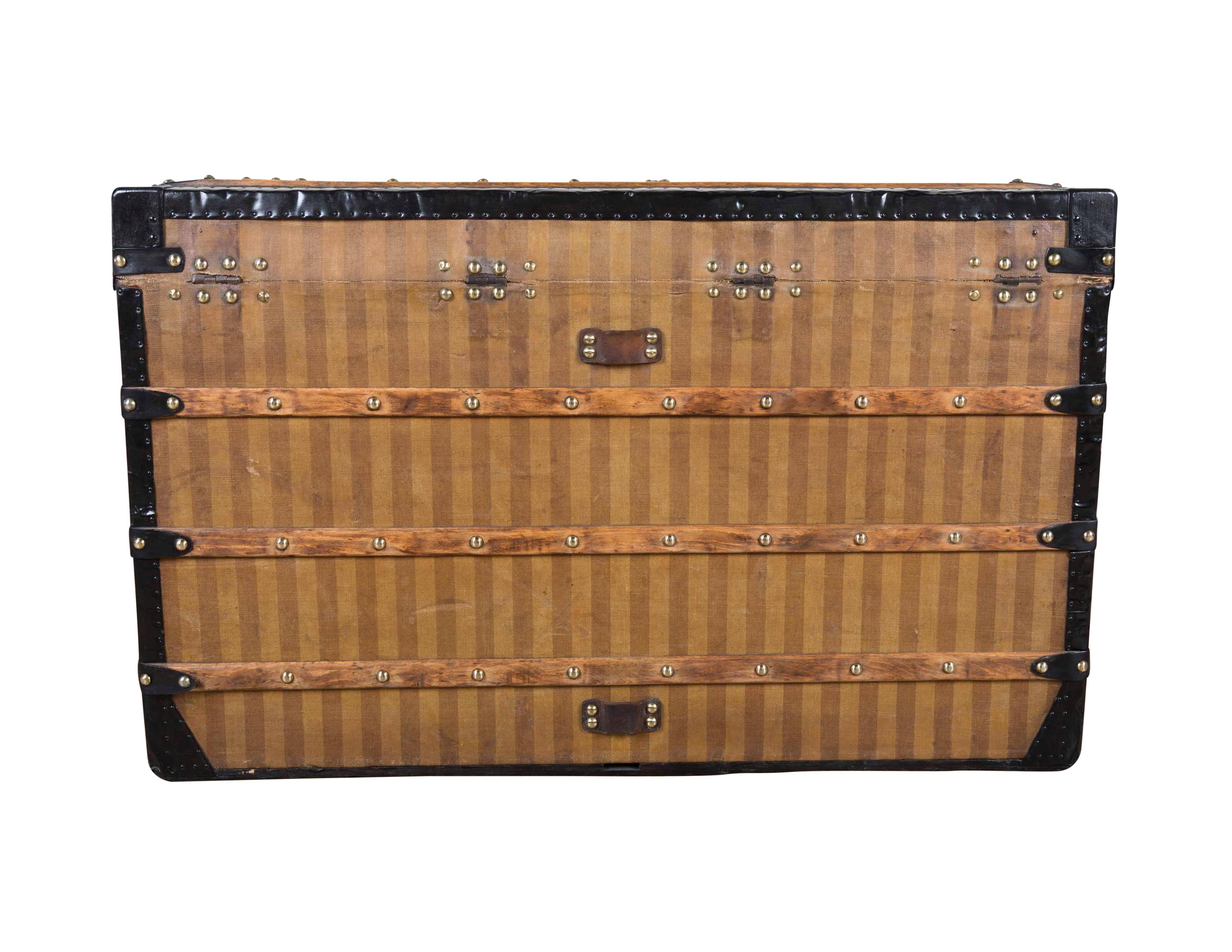 Late 19th Century 1870 Louis Vuitton Stripped Canvas Steamer Trunk