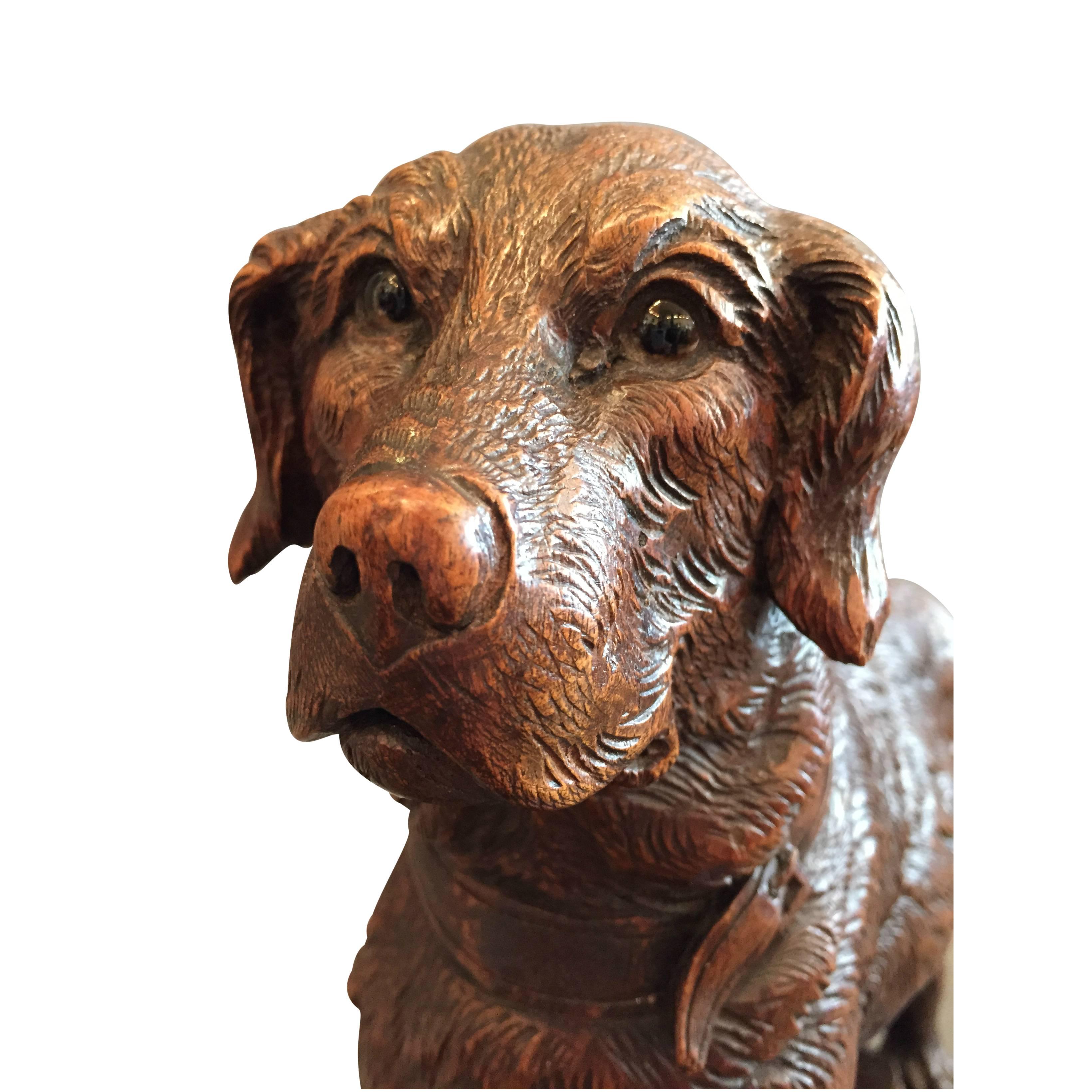 Late 19th Century Swiss Black Forest Walnut Dog Carving 1