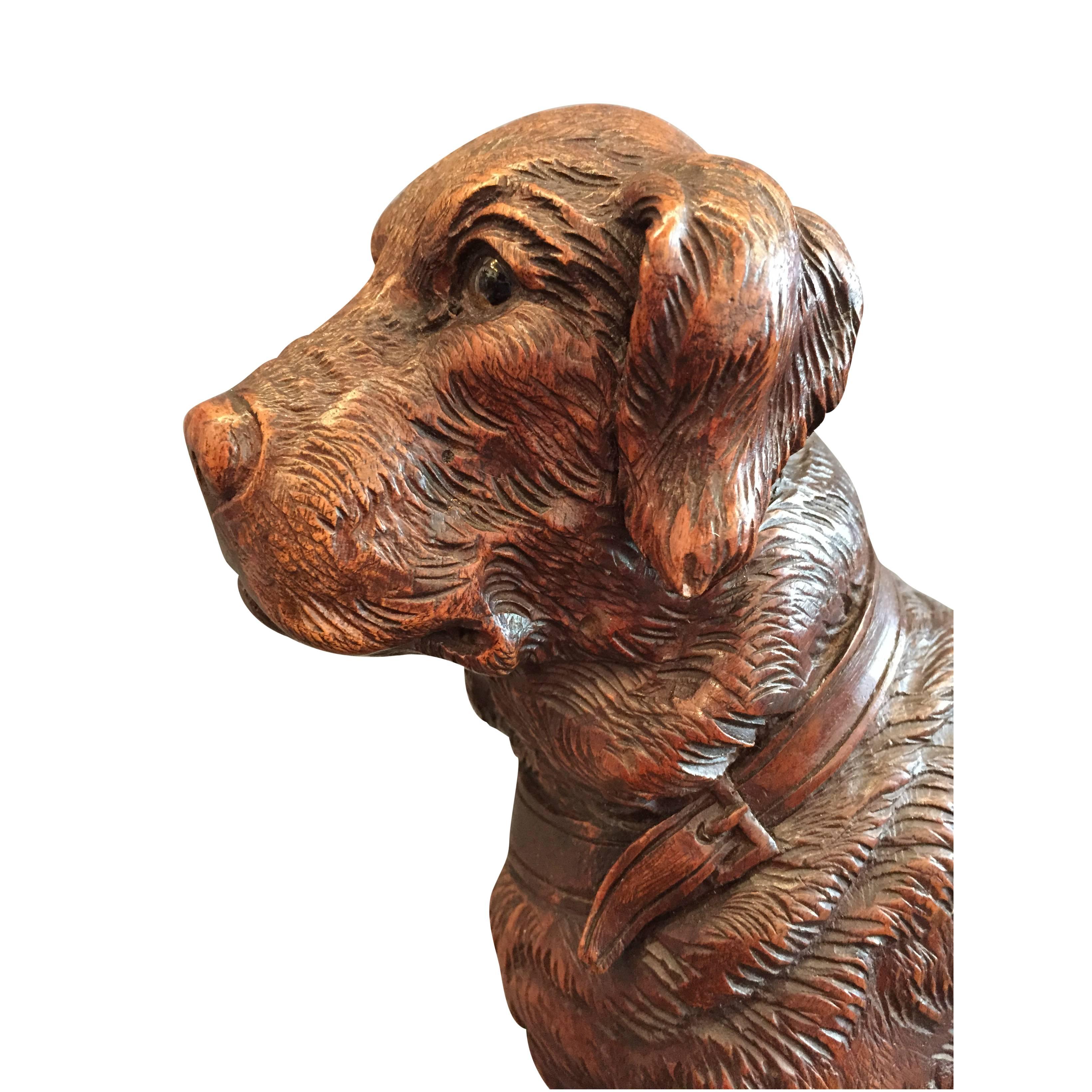 Late 19th Century Swiss Black Forest Walnut Dog Carving 2