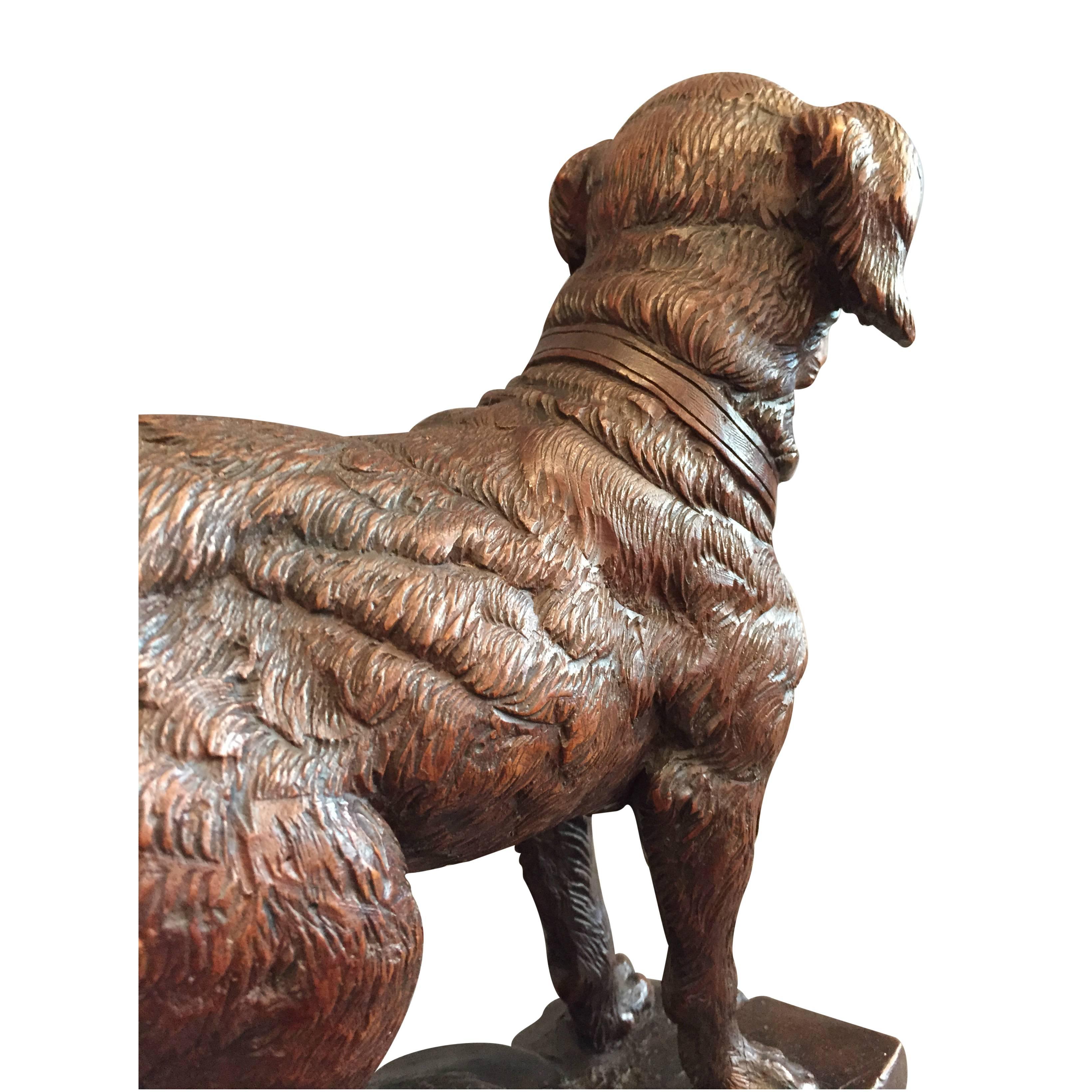 Late 19th Century Swiss Black Forest Walnut Dog Carving In Good Condition In Aspen, CO