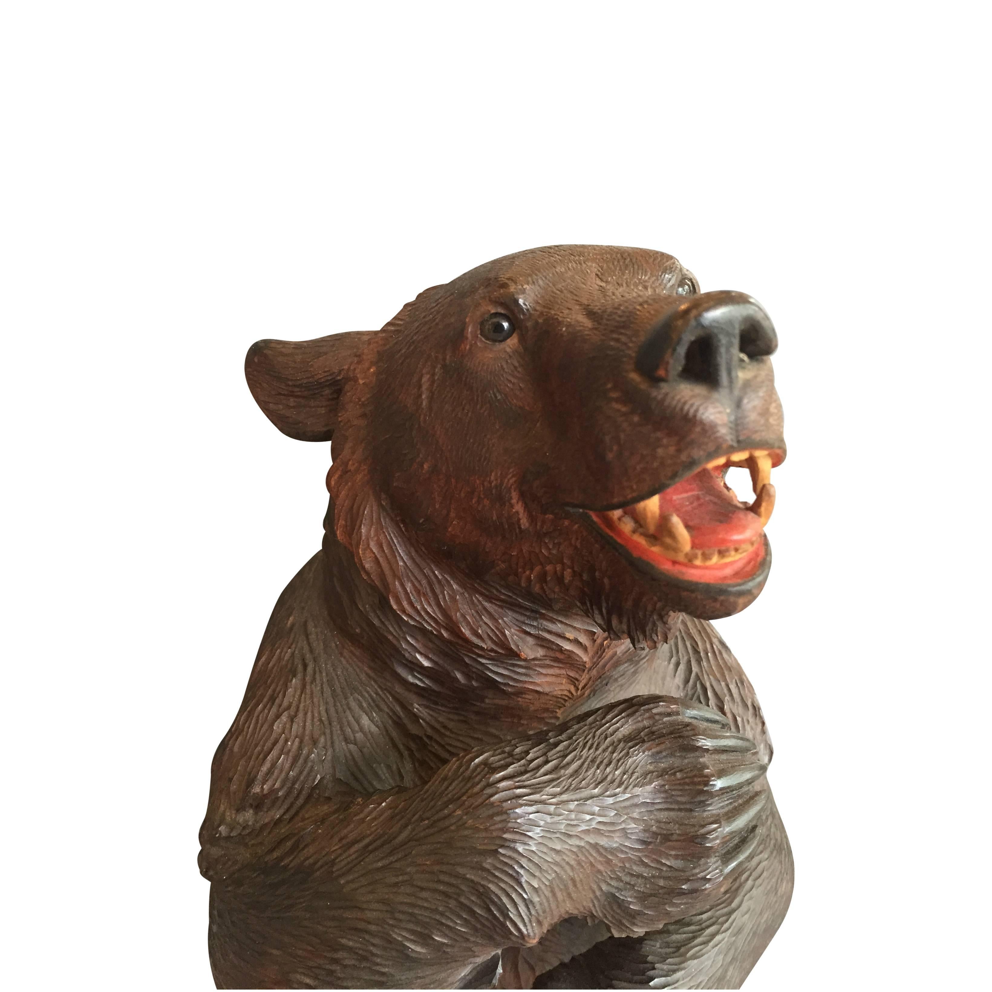 Late 19th Century Swiss Black Forest Linden Bear Carving In Good Condition In Aspen, CO