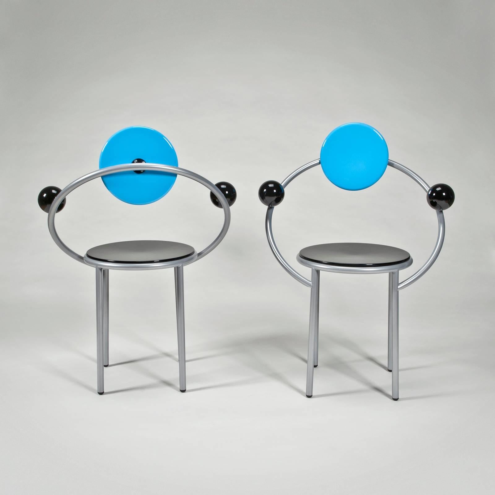 Brand new in original carton. Two available for immediate delivery. Memphis/Milano metal identification tag on bottom of seat.

The First Chair is the most popular product of all the designs included in the Memphis collection. In 1983, when an