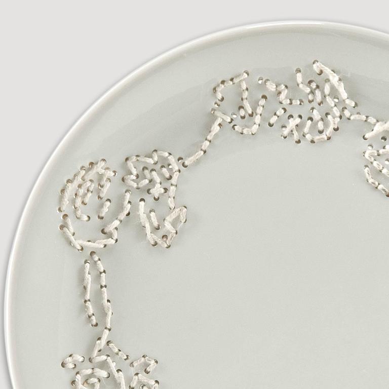 Hand Embroidered Plate from Delft Blue Project by Hella Jongerius For