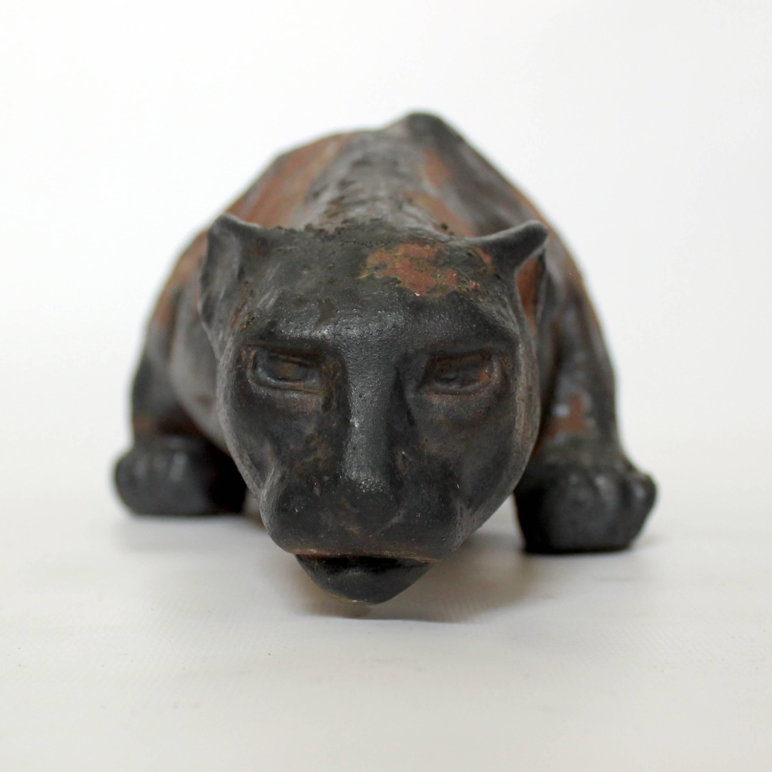 1970s Raku Pottery Mountain Lion Sculpture by Tony Evans In Excellent Condition In Sacramento, CA