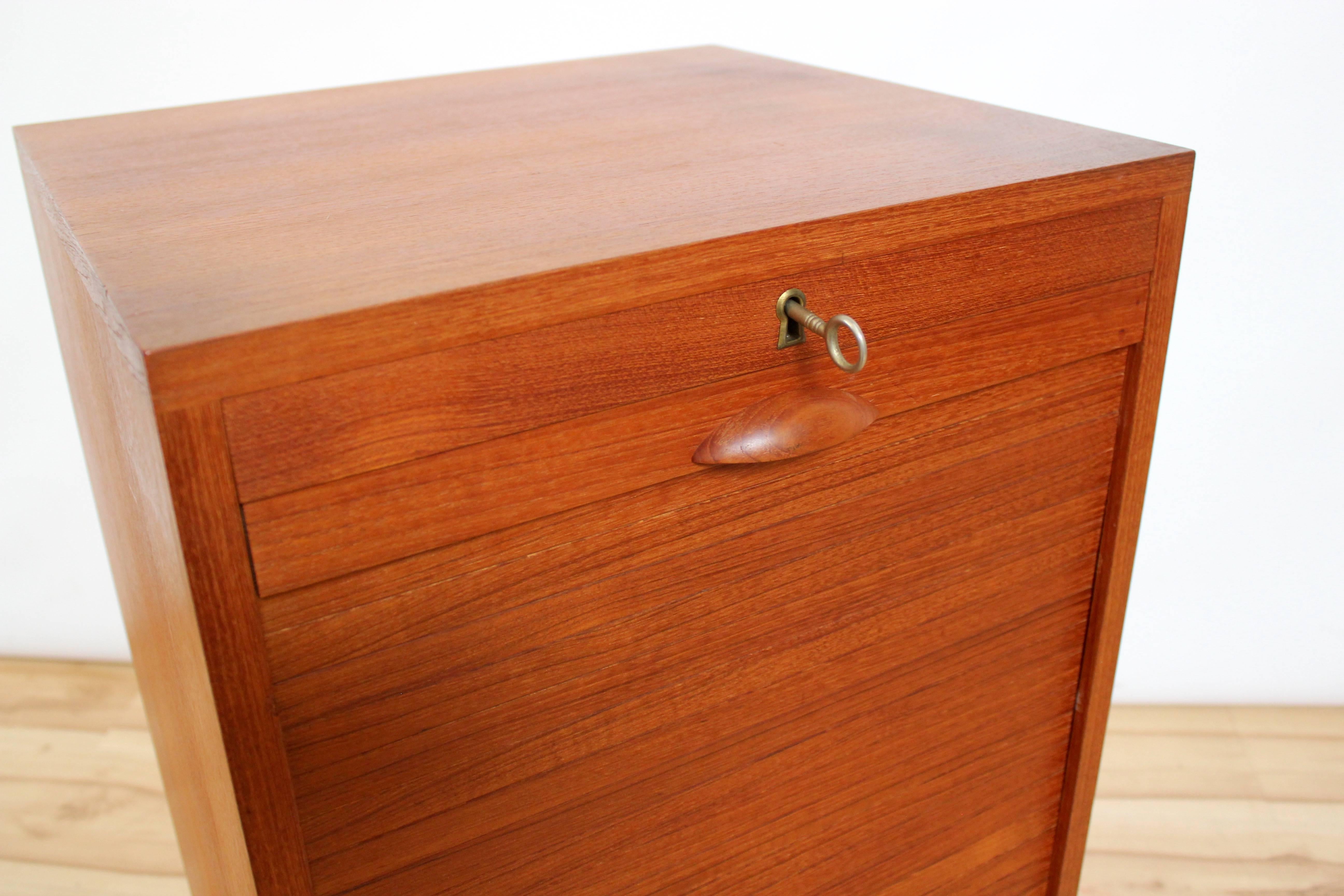 Mid-20th Century 1960s Frej-Odense Danish Modern Teak Flat Filing Cabinet with Tambour Door