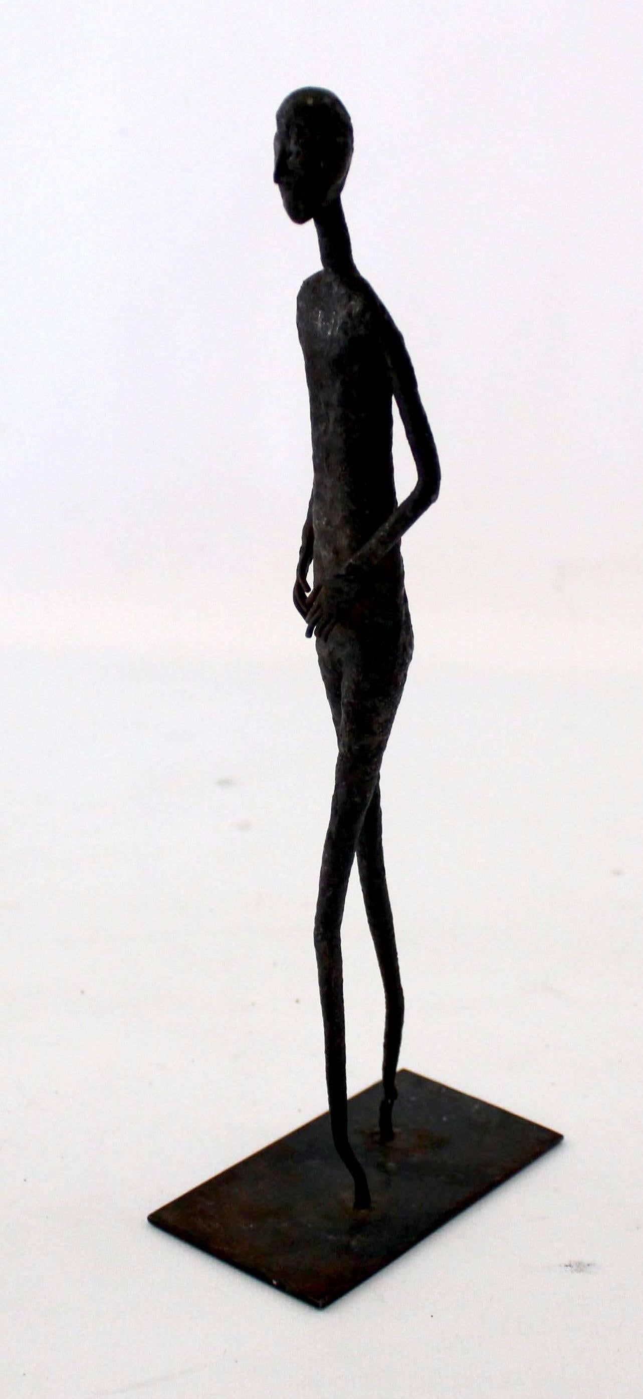 Small Brutalist steel statue, reminiscent of Giacometti, circa 1970.