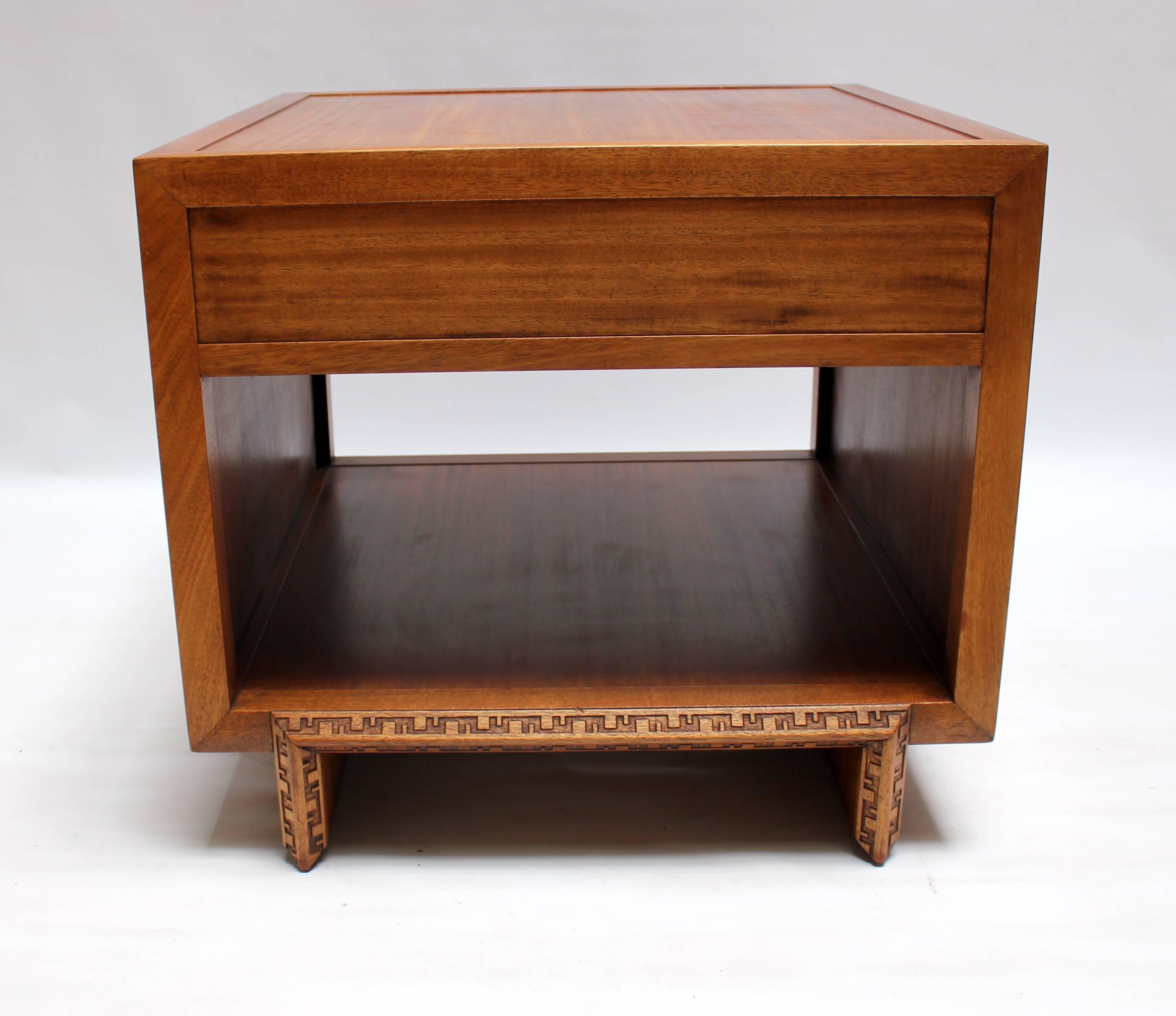 Mid-Century Modern 1950s Frank Lloyd Wright for Heritage Henredon Talesian Side Table with Drawer