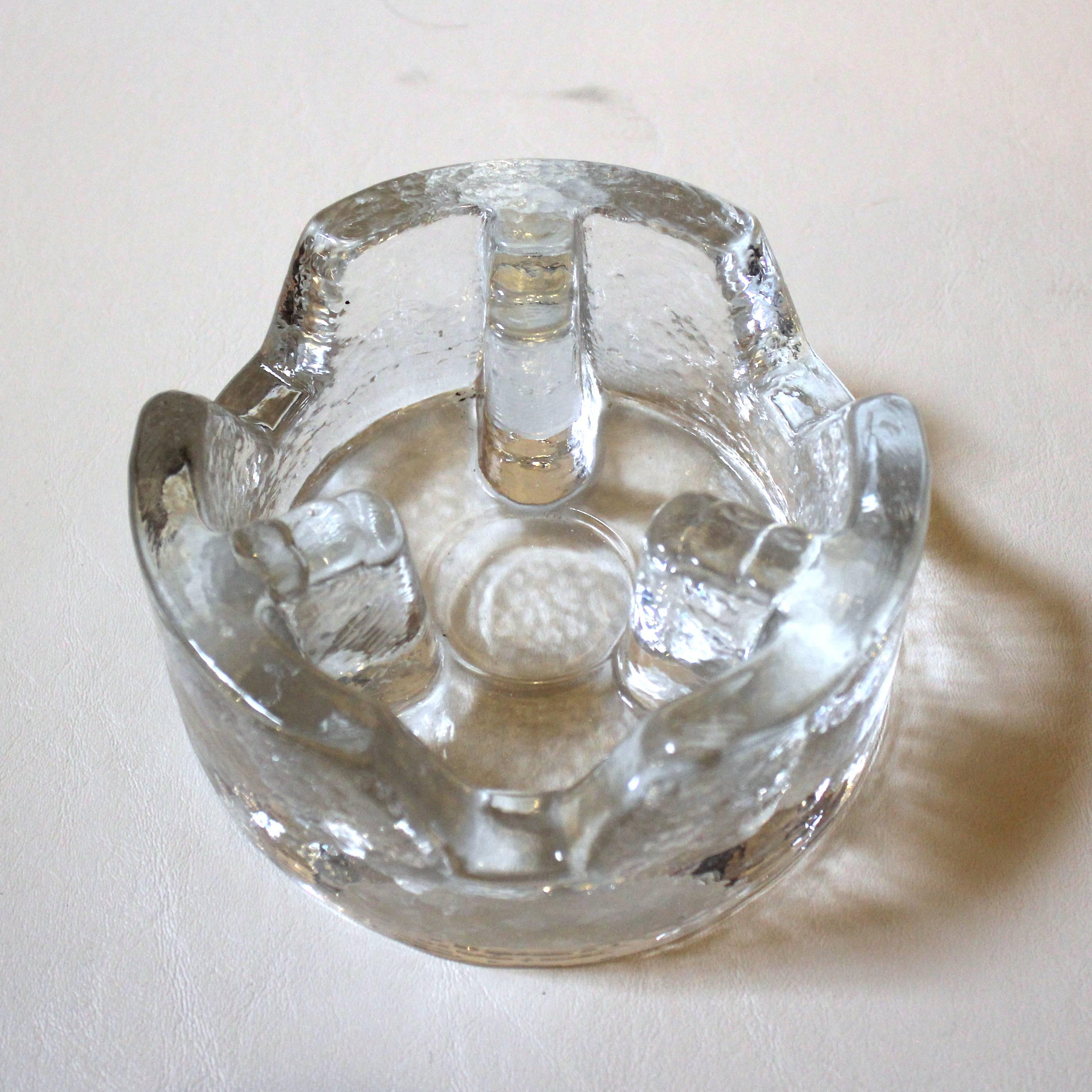 1950s Mid-Century Modern heavy ice glass cigar ashtray.