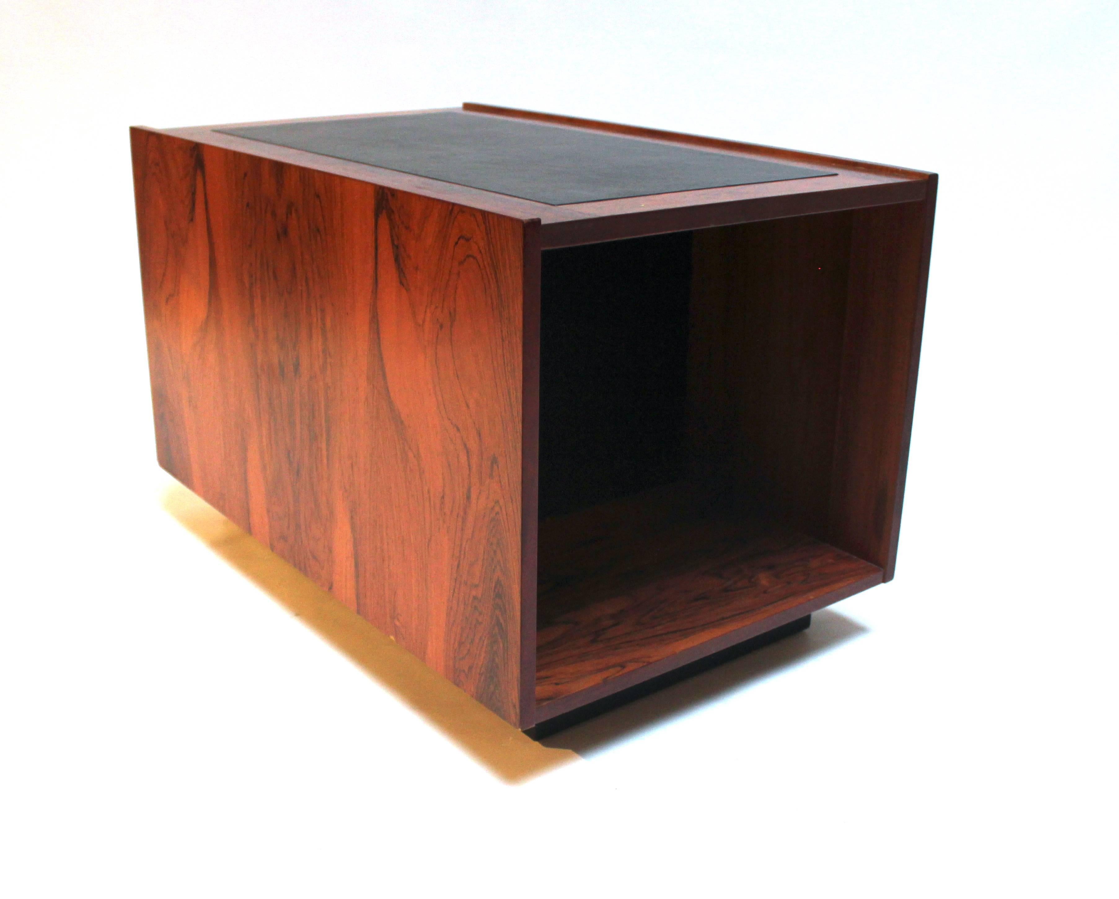 Pair of 1960s Danish Rosewood and Leather Side Tables with Storage by Bornholm For Sale 1