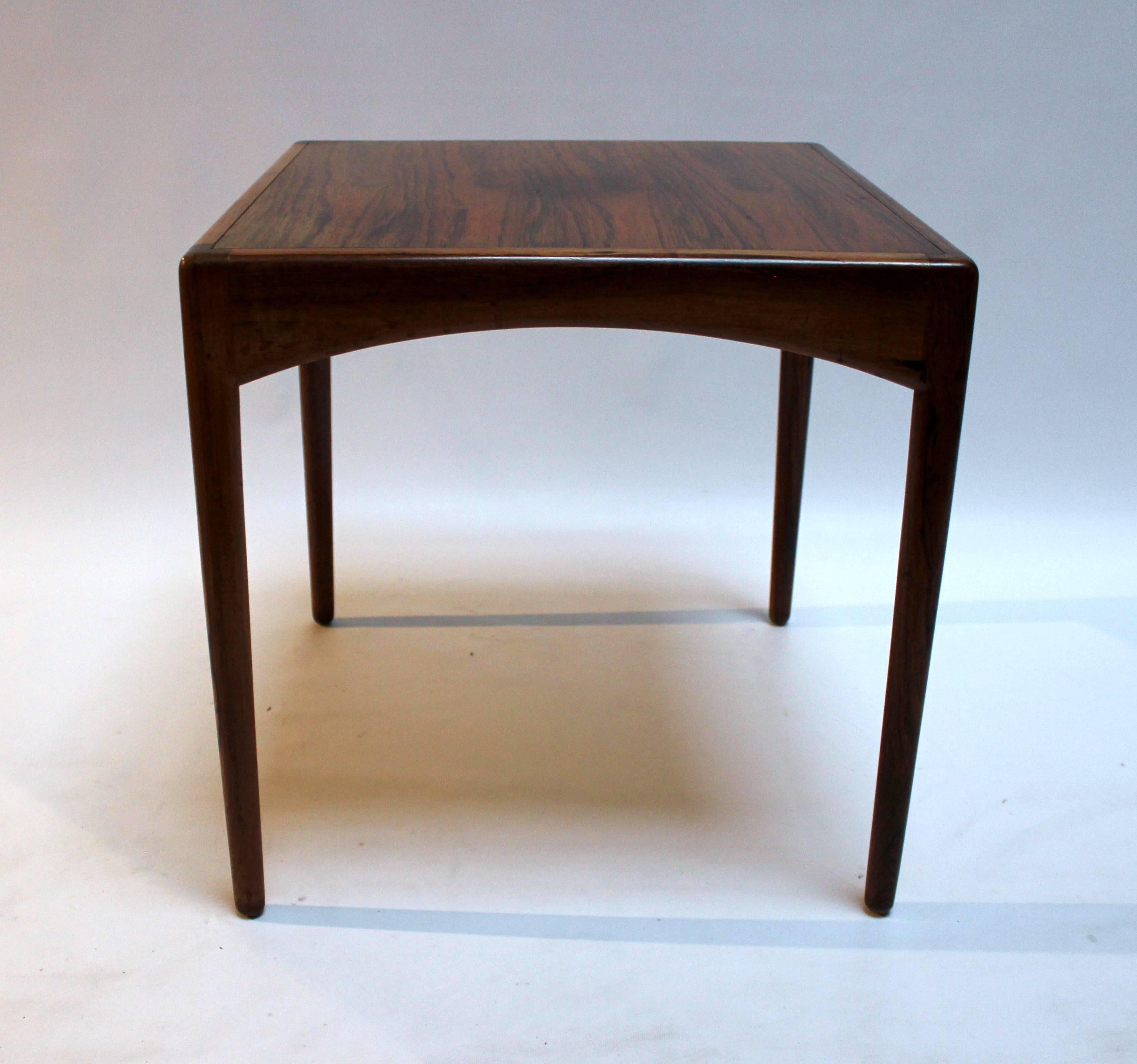 1960s Danish modern rosewood side table by Vejen Polstermøbelfabrik. Table is in good condition with some sun fading. Marked 