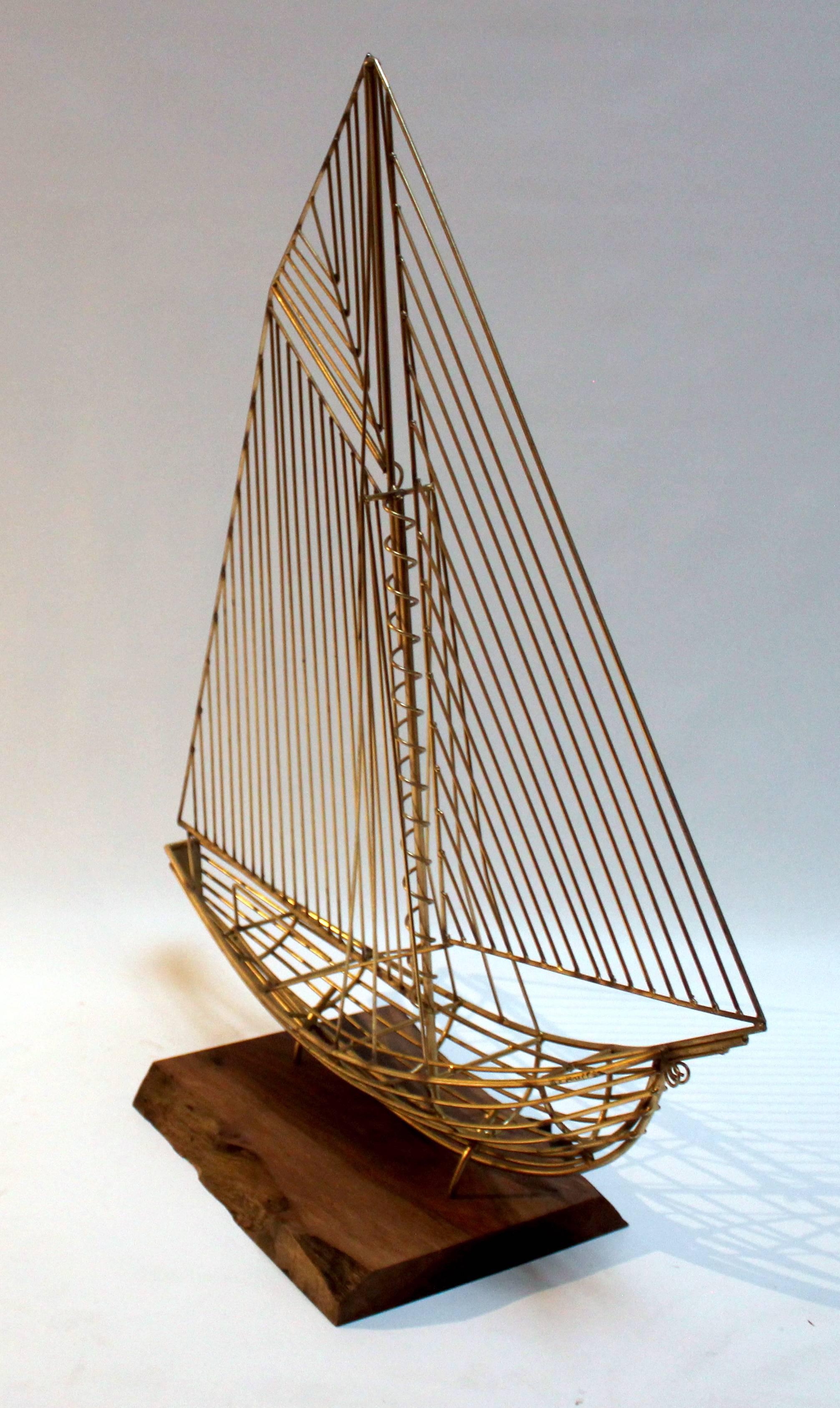 Mid-Century Modern C. Jere Wire Boat Sculpture with Walnut Stand