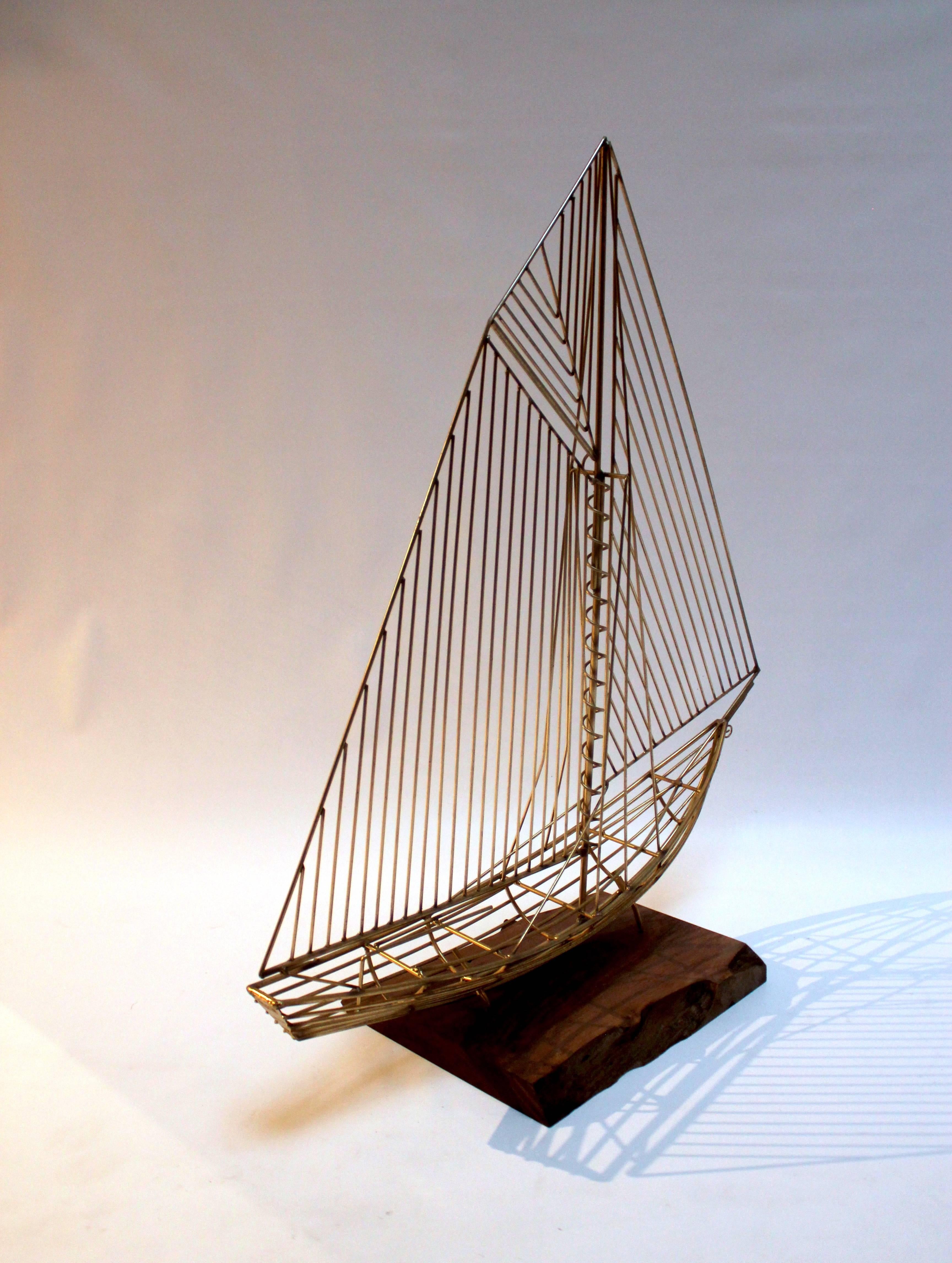 C. Jere Wire Boat Sculpture with Walnut Stand In Good Condition In Sacramento, CA