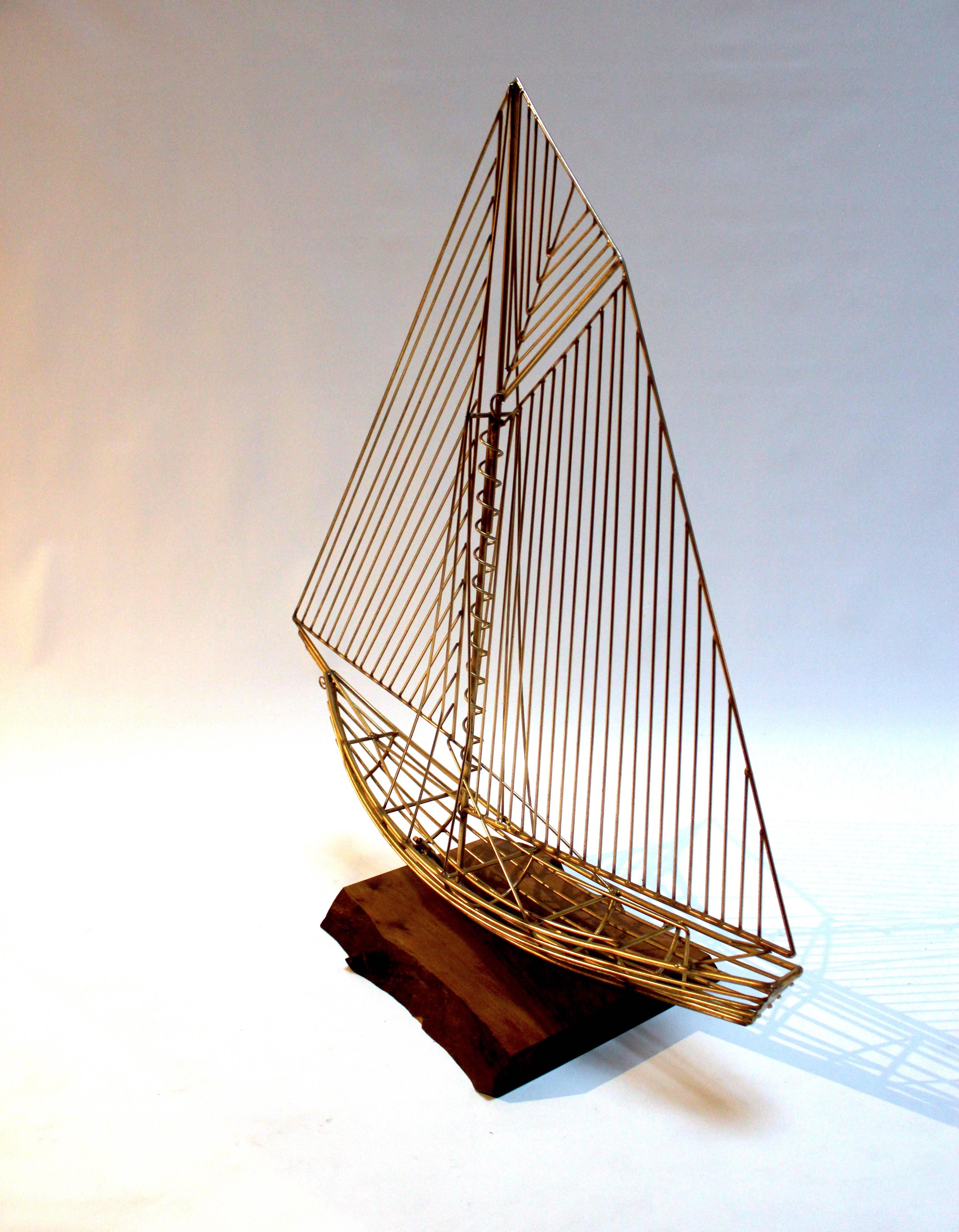 Late 20th Century C. Jere Wire Boat Sculpture with Walnut Stand