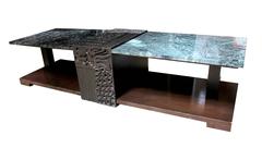 Unique Thai Custom Marble and Carved Wood Coffee Table, circa 1970
