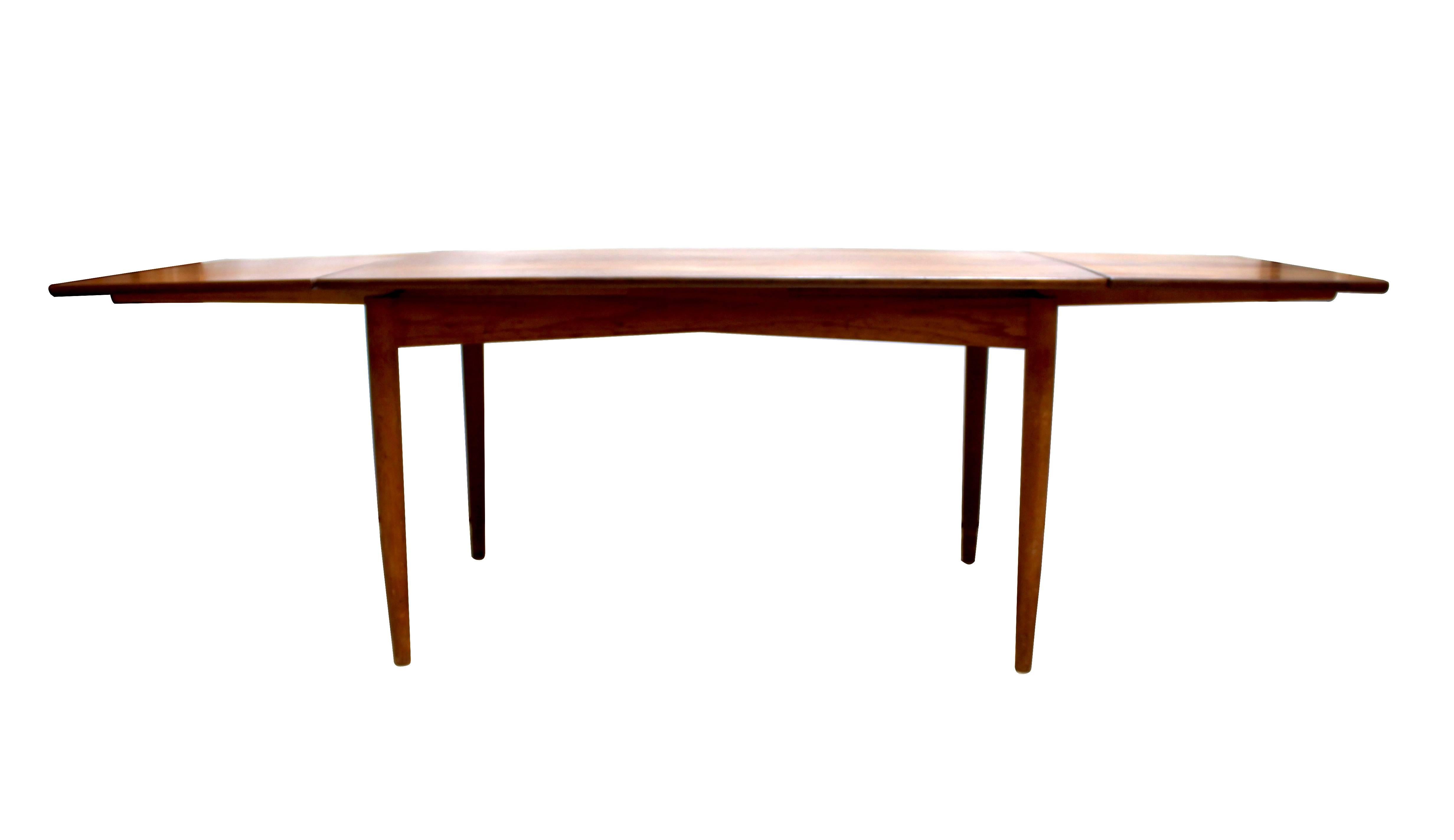 Mid-20th Century 1960s Danish Modern Teak Draw-Leaf Dining Table