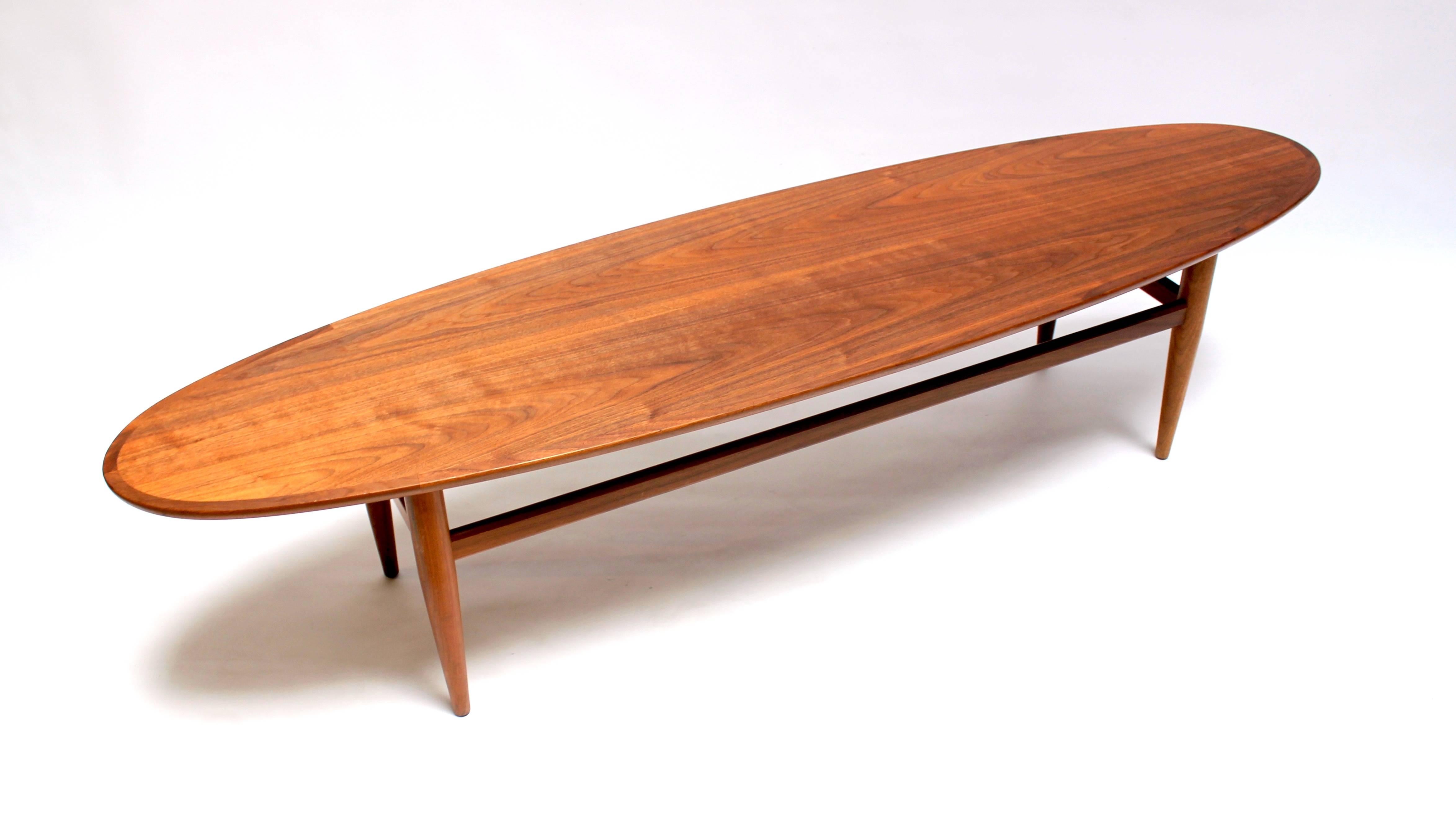 American Mid-Century Modern Walnut Surfboard Coffee Table by Heritage