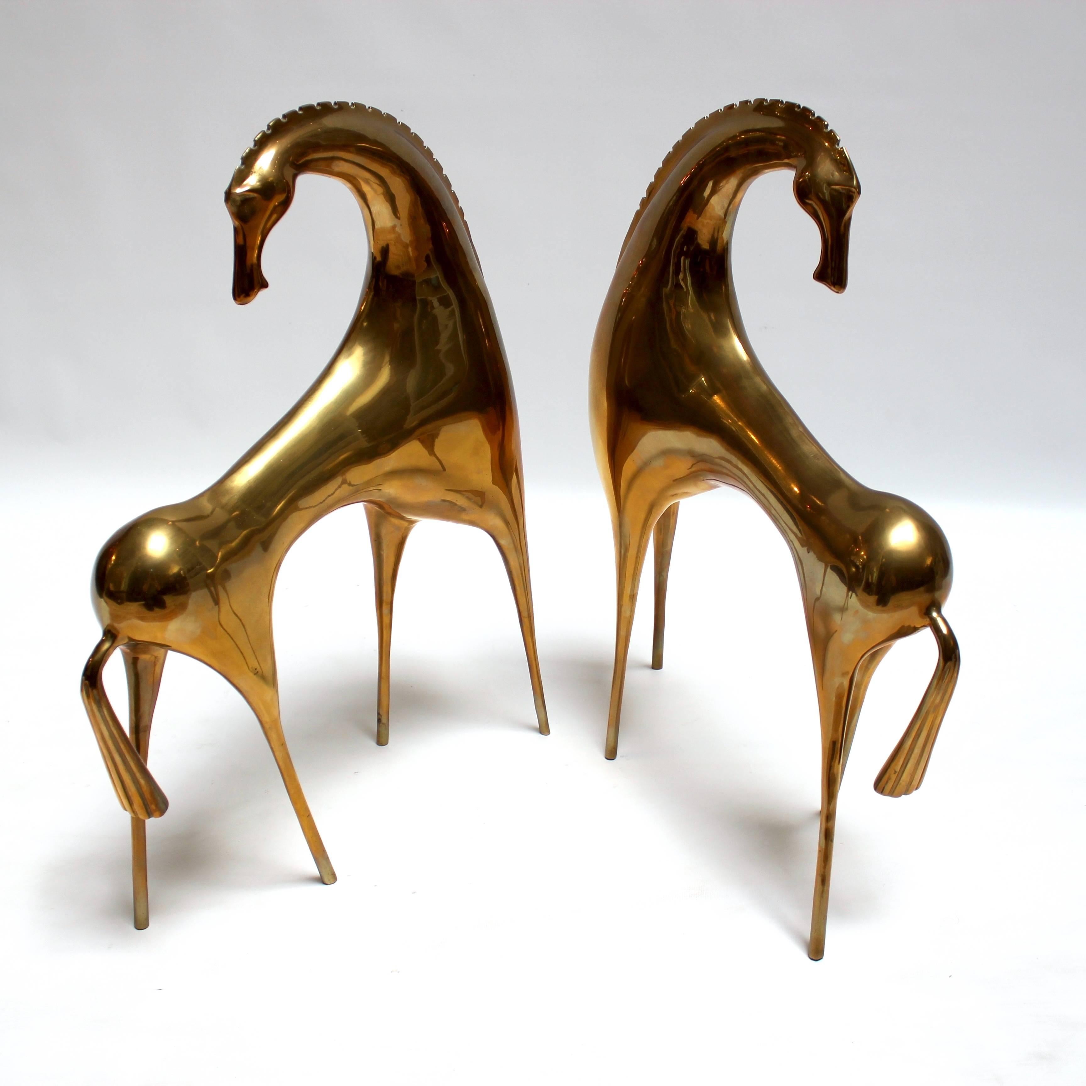 Post-Modern Pair of 1980s Sculptural Brass Horses