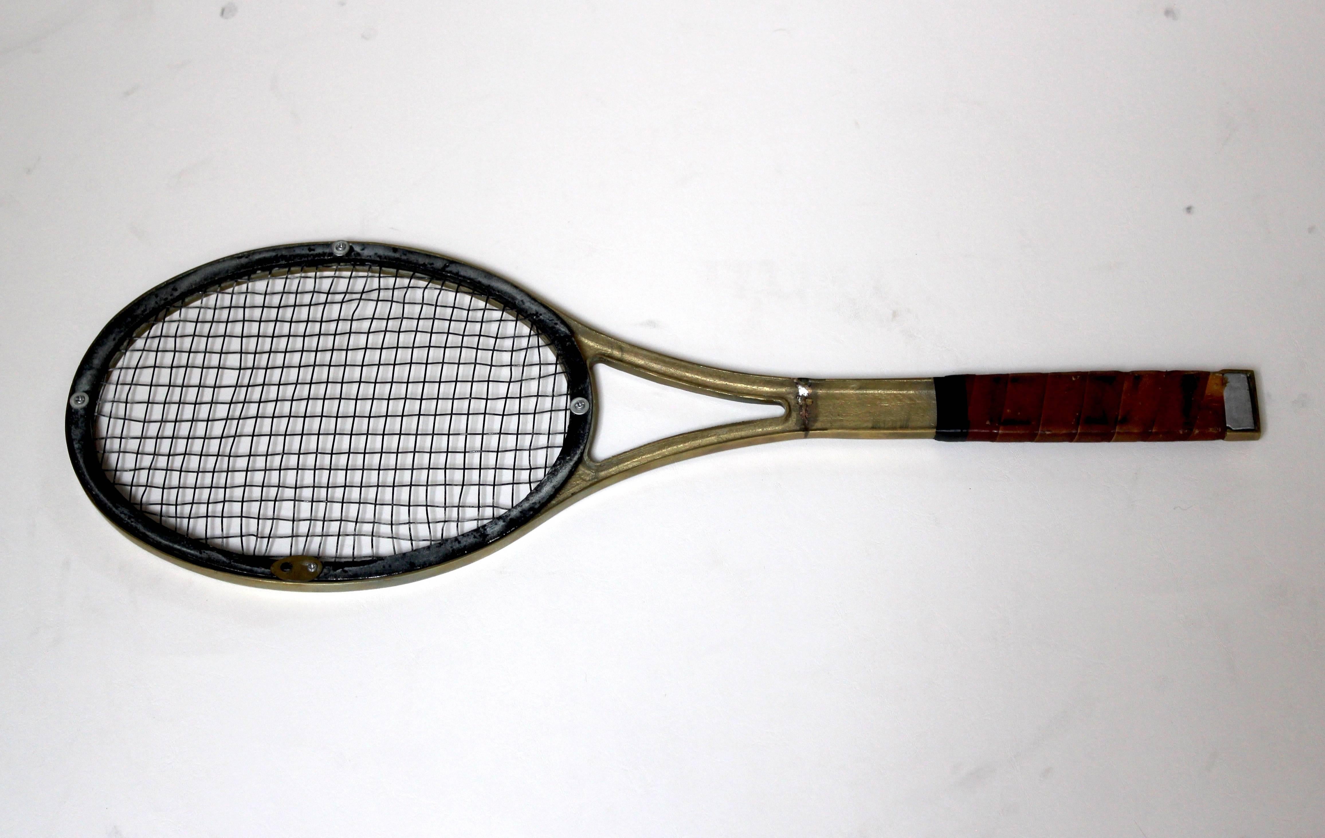 Mid-Century Life-Sized Brass Tennis Racquet Wall Sculpture For Sale 2