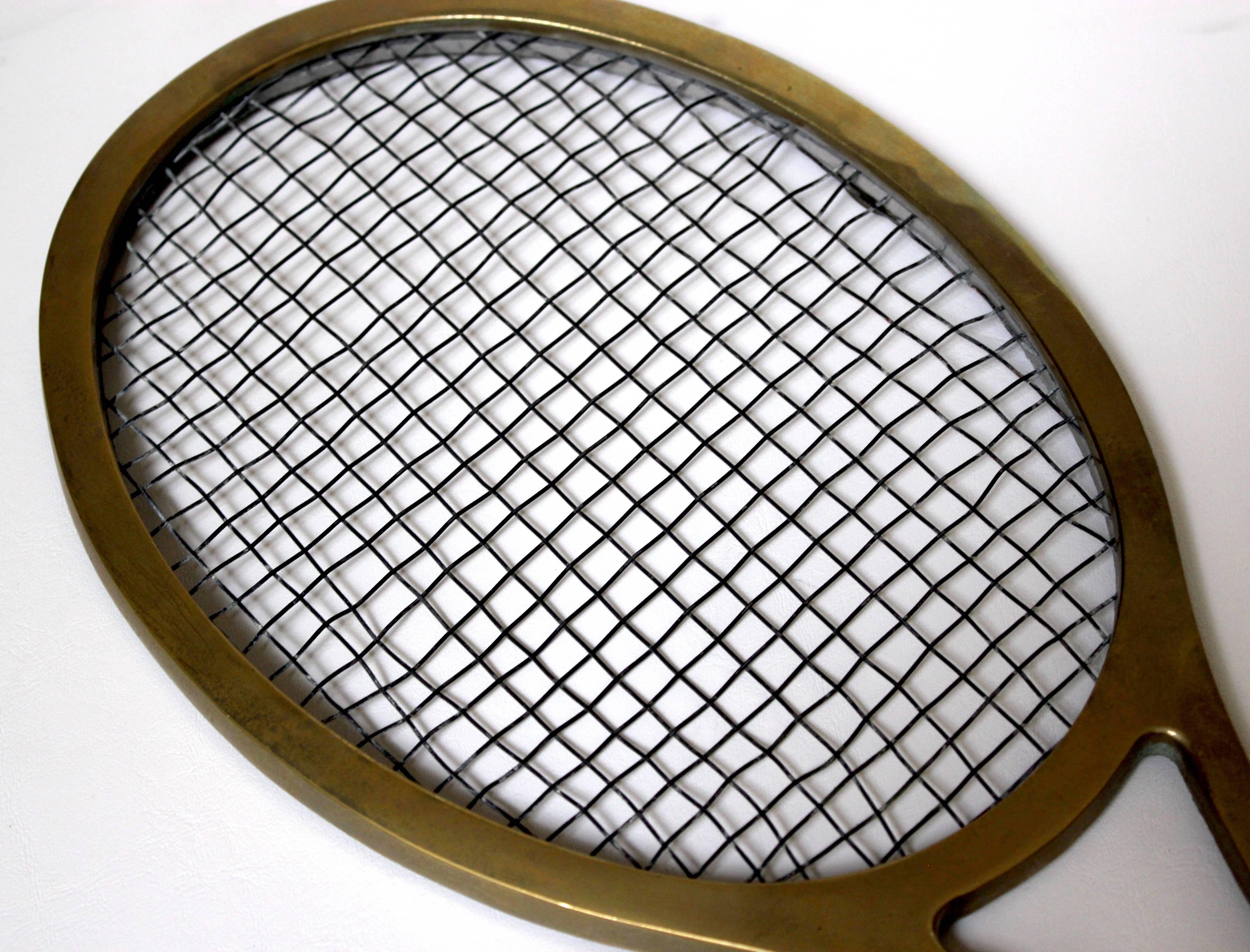 20th Century Mid-Century Life-Sized Brass Tennis Racquet Wall Sculpture For Sale