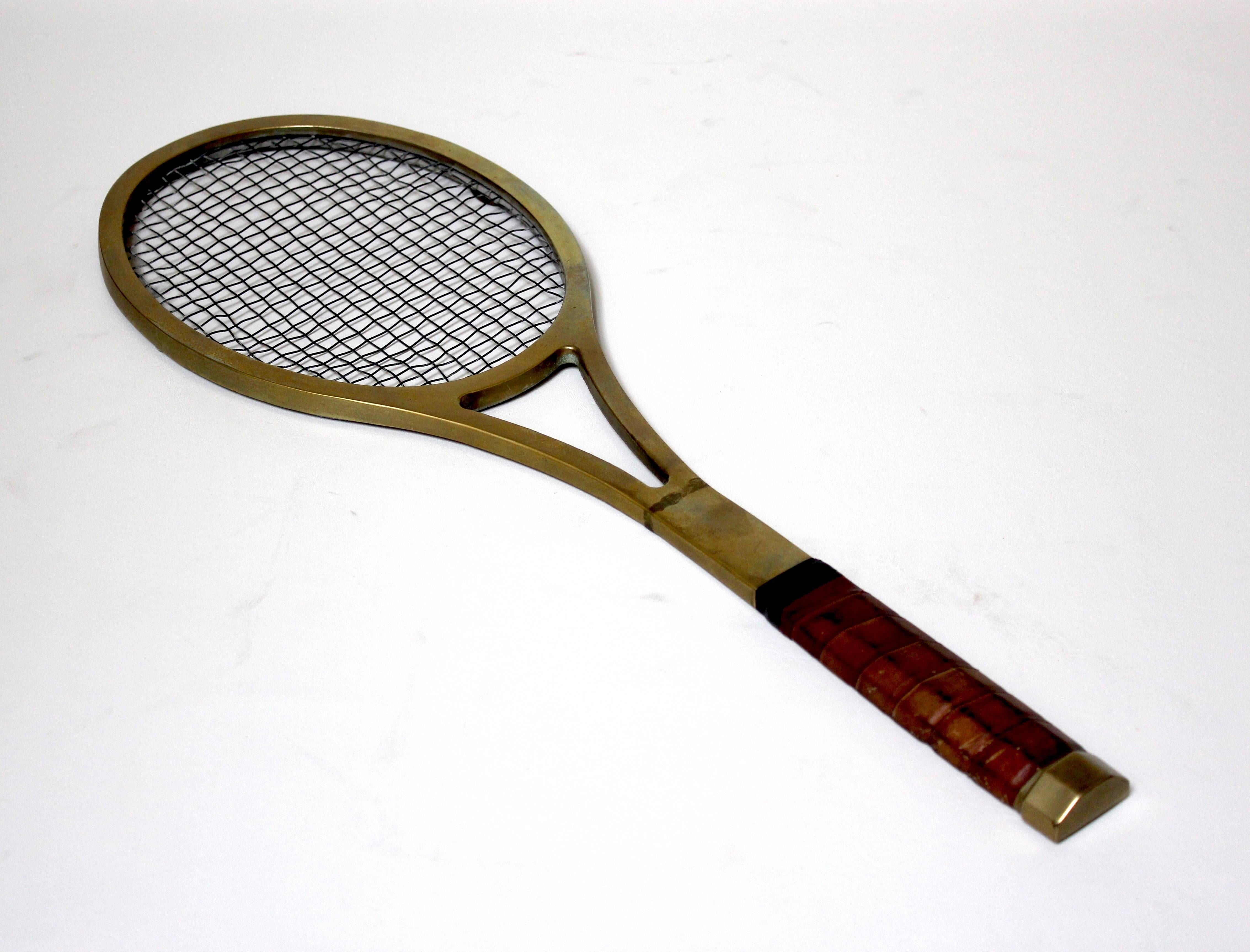 Mid-Century Modern Mid-Century Life-Sized Brass Tennis Racquet Wall Sculpture For Sale